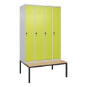 C+P Garderobenschrank "Classic Plus", Abteilbreite 30 cm, mit Sitzbank 212x120x50 cm/ 4 Fächer, Clowngrün (RAL 110 80 60)