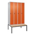 C+P Garderobenschrank "Classic Plus", Abteilbreite 30 cm, mit Sitzbank 212x120x50 cm/ 4 Fächer, Reinorange (RAL 2004)