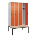 C+P Garderobenschrank "Classic Plus", Abteilbreite 30 cm, mit Sitzbank 212x120x50 cm/ 4 Fächer, Reinorange (RAL 2004)