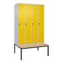 C+P Garderobenschrank "Classic Plus", Abteilbreite 30 cm, mit Sitzbank 212x120x50 cm/ 4 Fächer, Verkehrsgelb (RAL 1023)