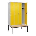 C+P Garderobenschrank "Classic Plus", Abteilbreite 30 cm, mit Sitzbank 212x120x50 cm/ 4 Fächer, Verkehrsgelb (RAL 1023)