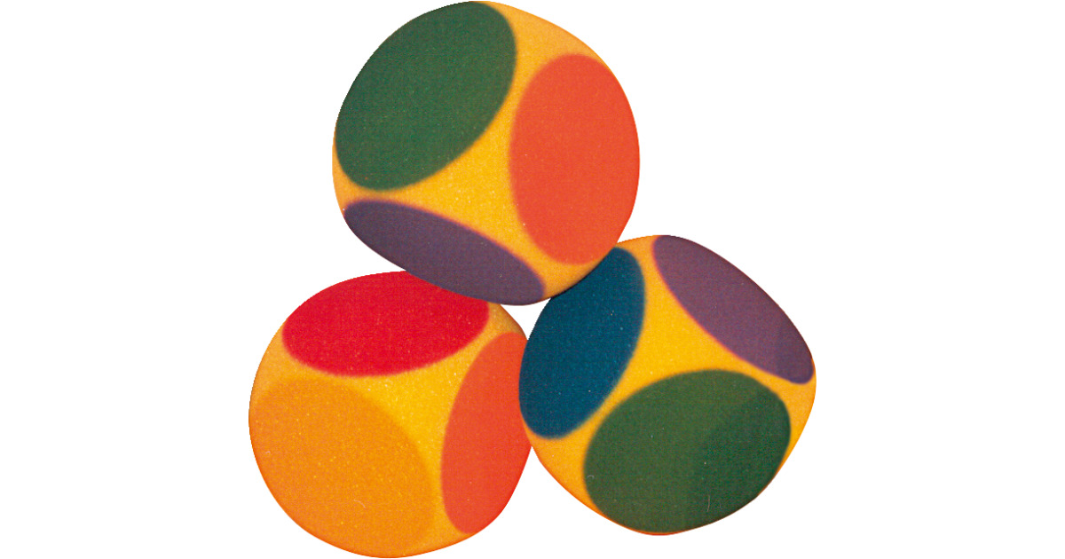 Schaumstoffwürfel gelb mit farbigen Punkten