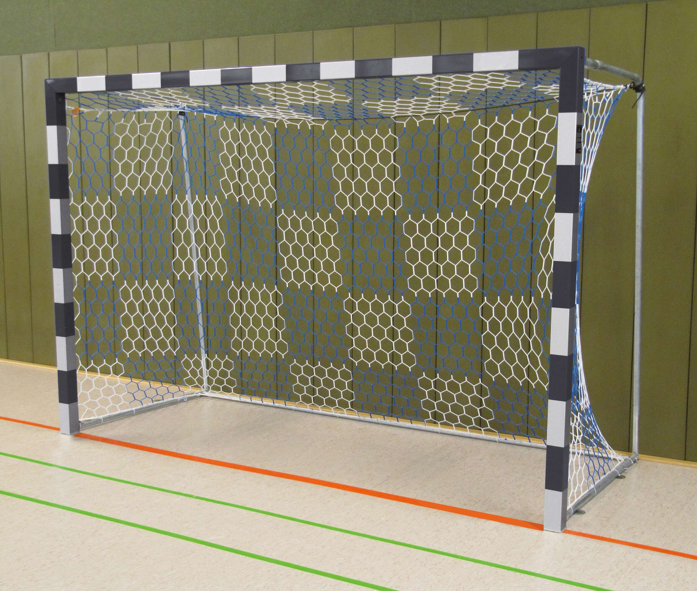 Sport-Thieme Handballtor frei stehend, 3×2 m, Schwarz-Silber, Verschraubte Eckverbindungen