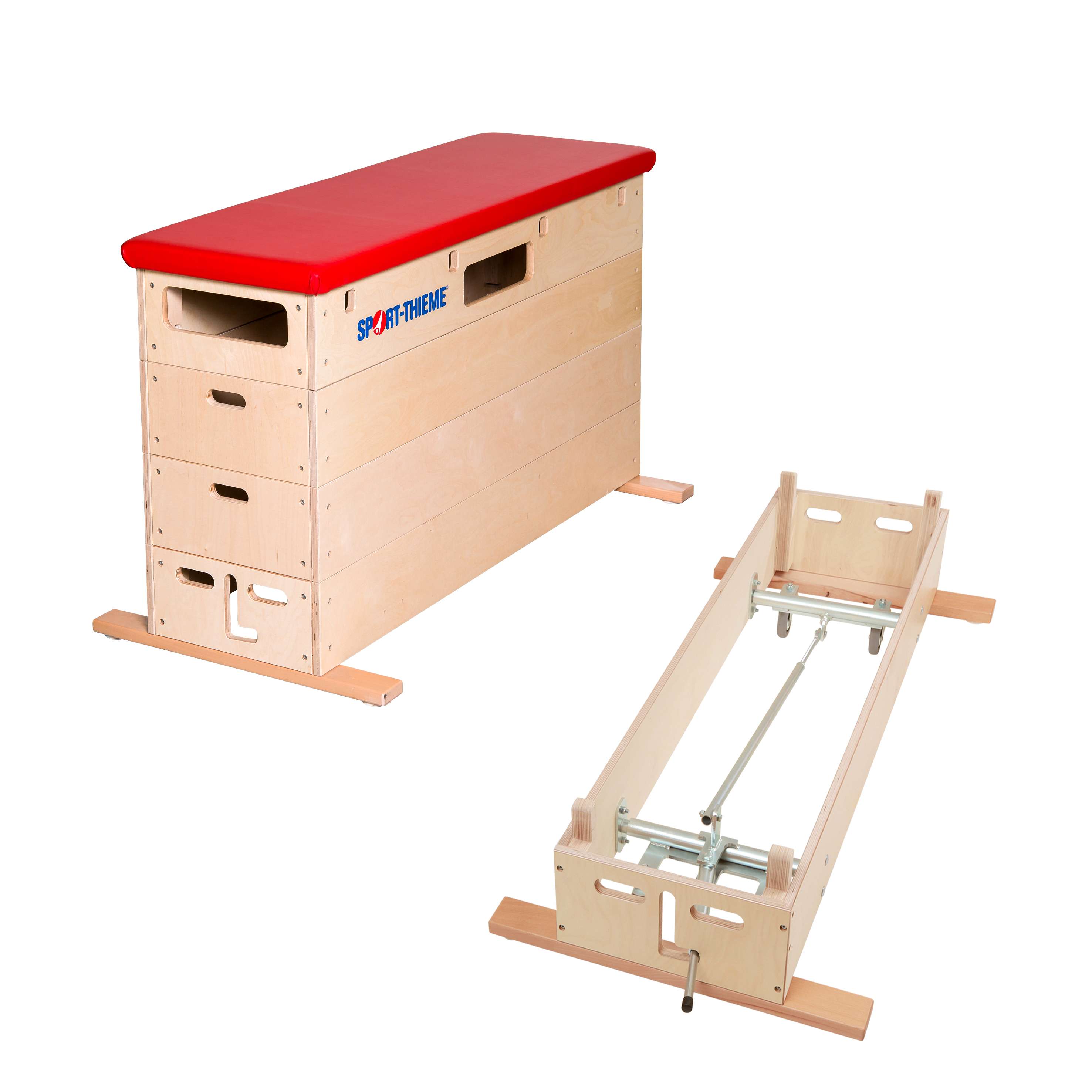 „Sport-Thieme Sprungkasten „“Multiplex““, 4-teilig, Mit Schwenkrolleneinrichtung, Kunstlederbezug, Rot“