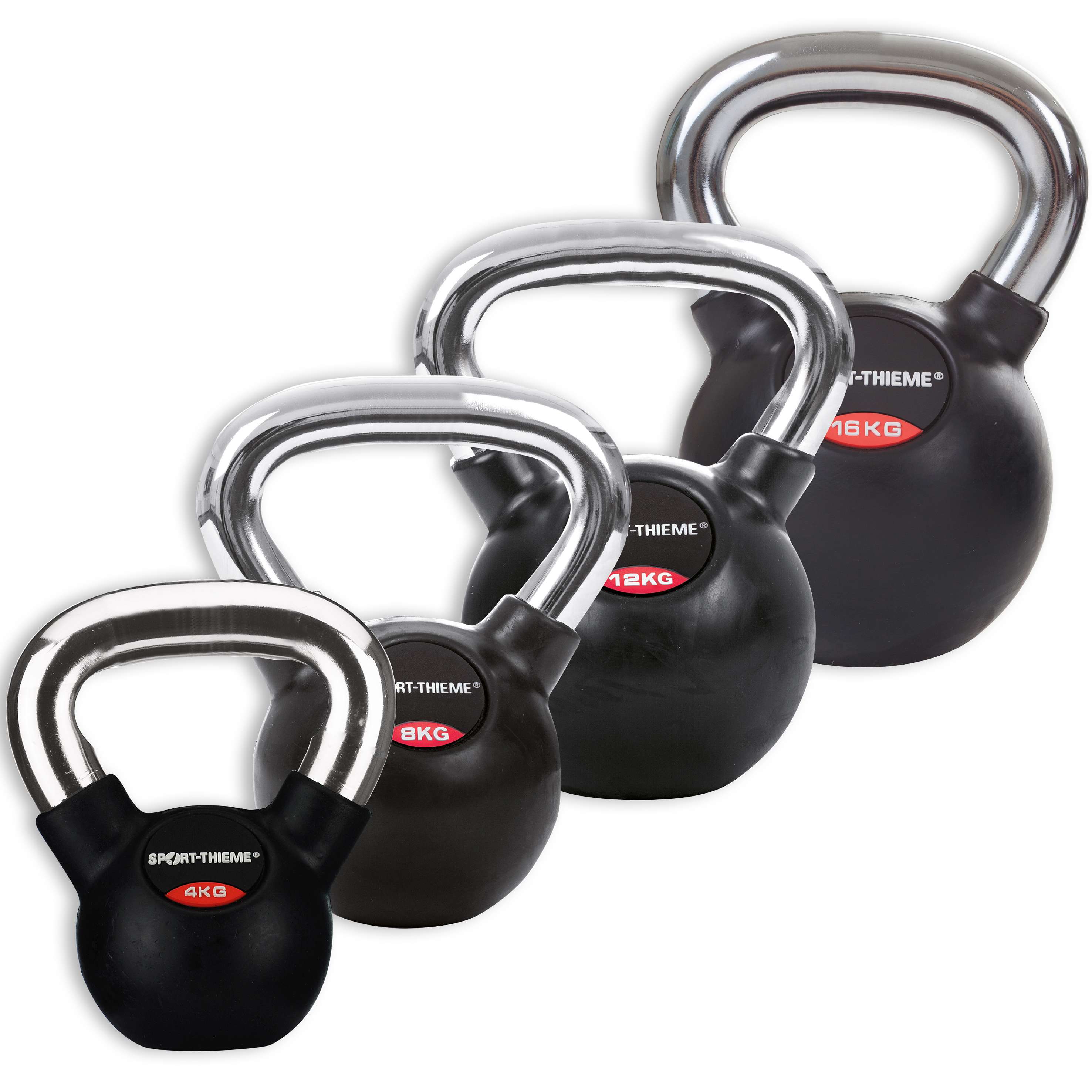 Sport-Thieme Kettlebell-Set „Gummiert mit glattem Chrom-Griff“, Starter