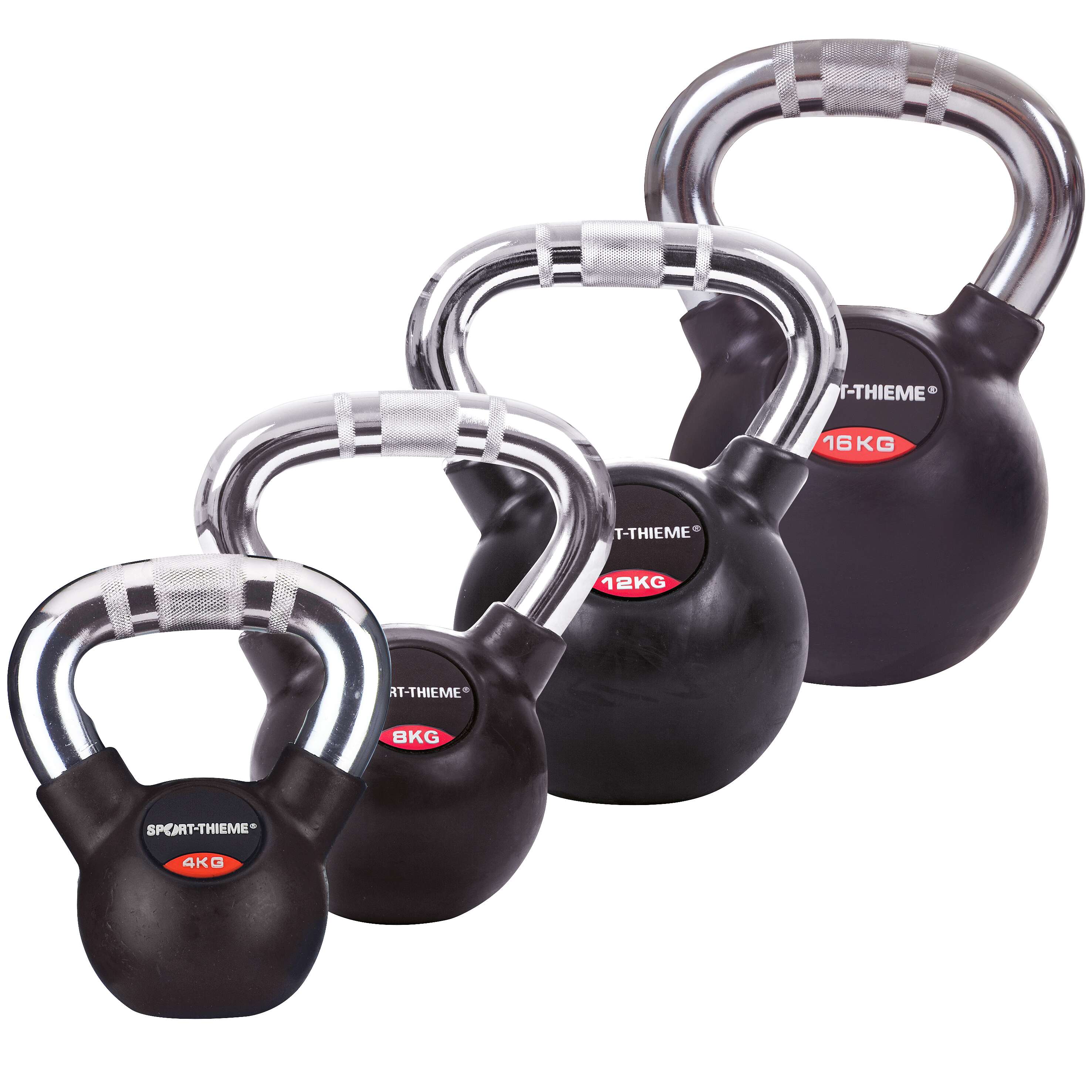 Sport-Thieme Kettlebell-Set „Gummiert mit Chrom-Griff“, Leicht