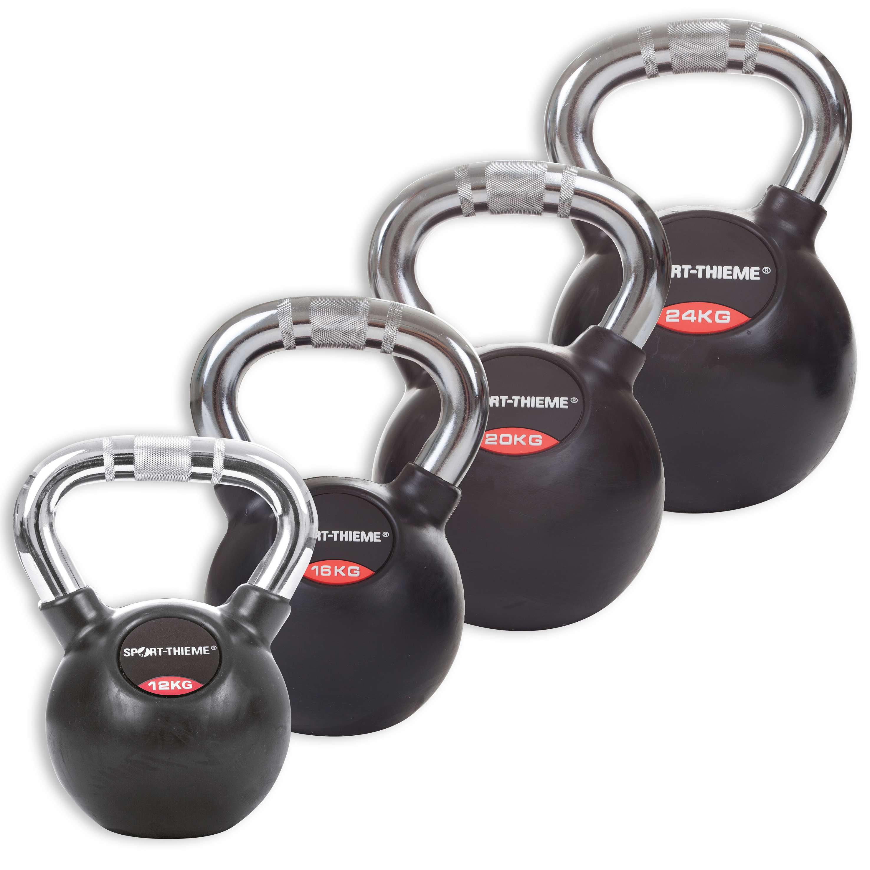 Sport-Thieme Kettlebell-Set „Gummiert mit Chrom-Griff“, Mittel