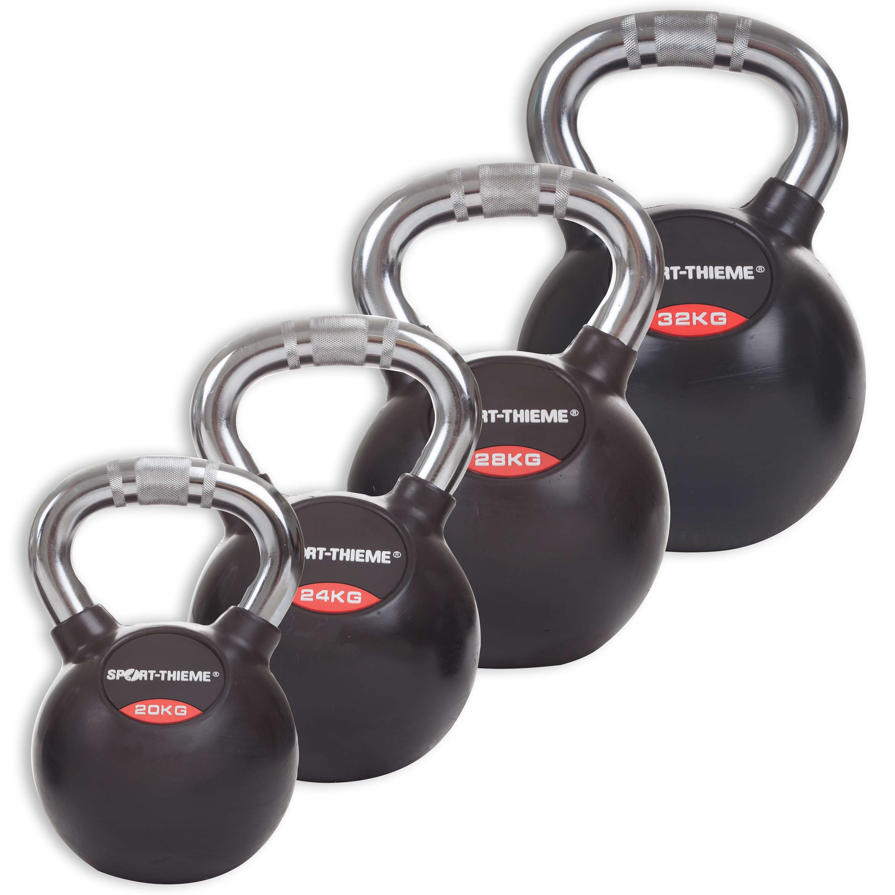 Sport-Thieme Kettlebell-Set „Gummiert mit Chrom-Griff“, Schwer