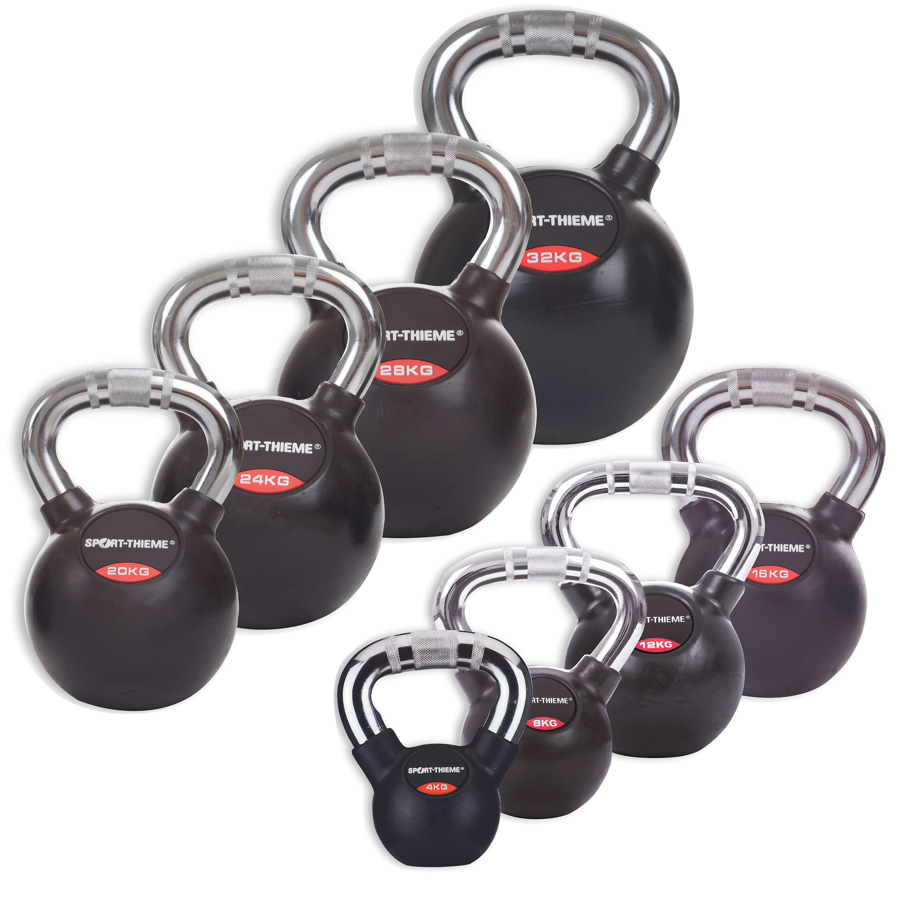 Sport-Thieme Kettlebell-Set „Gummiert mit Chrom-Griff“, Komplett