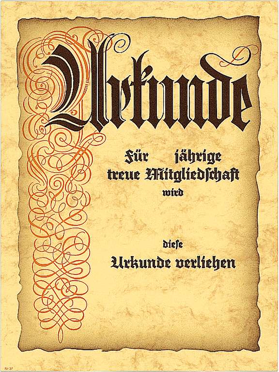 Urkunde „Jubiläum/Mitgliedschaft“, 24×32 cm. 300 g/m². mit Text