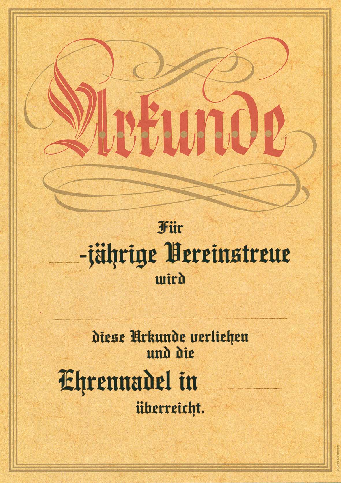 Urkunde „Jubiläum/Vereinstreue“