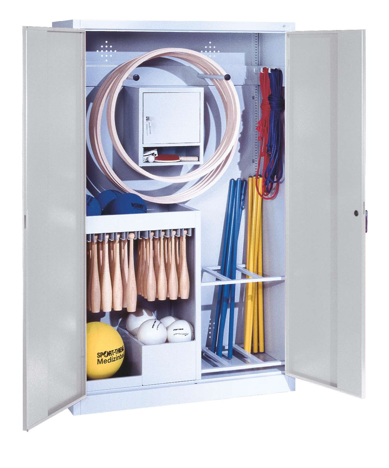 C+P Sportgeräteschrank mit Vollblech-Flügeltüren (Typ 1), HxBxT 195x120x50 cm, Klinkengriff, Einzelschließung