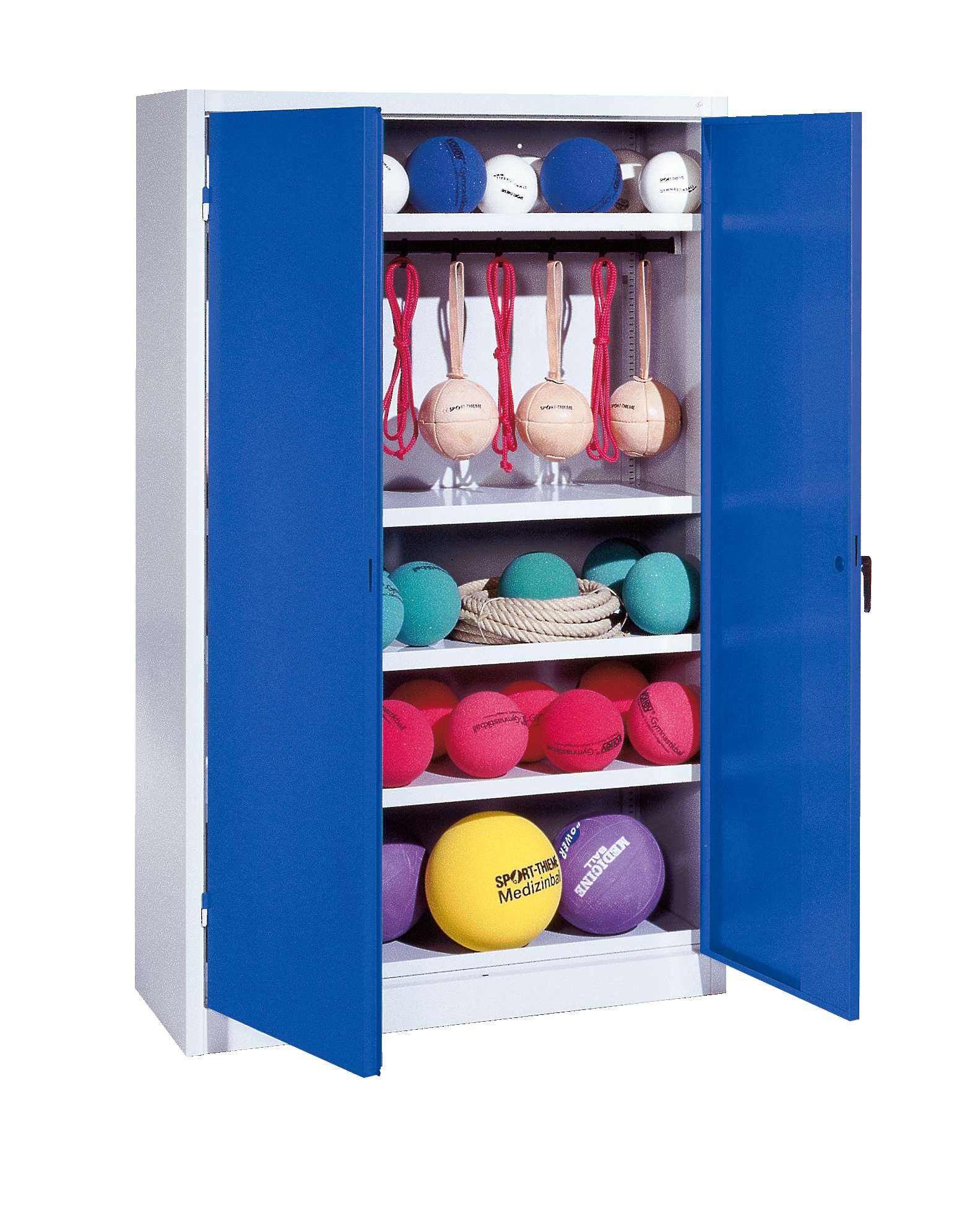 C+P Sportgeräteschrank mit Vollblech-Flügeltüren (Typ 2), HxBxT 195x120x50 cm, Enzianblau (RAL 5010), Einzelschließung