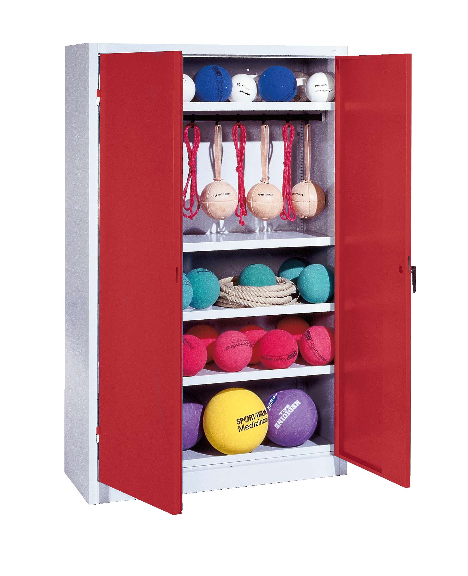 C+P Sportgeräteschrank mit Vollblech-Flügeltüren (Typ 2), HxBxT 195x120x50 cm, Rubinrot (RAL 3003), Einzelschließung