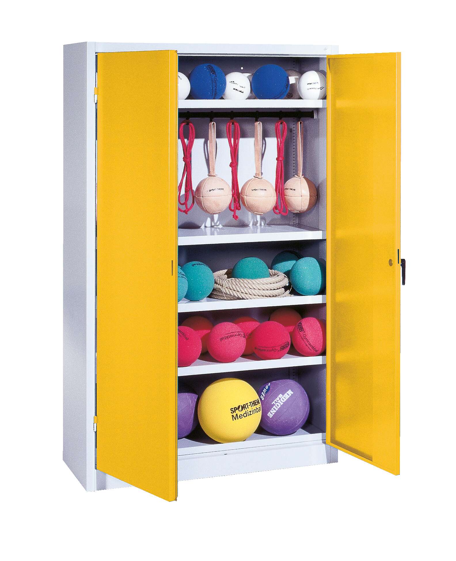 C+P Sportgeräteschrank mit Vollblech-Flügeltüren (Typ 2), HxBxT 195x120x50 cm, Verkehrsgelb (RAL 1023), Einzelschließung