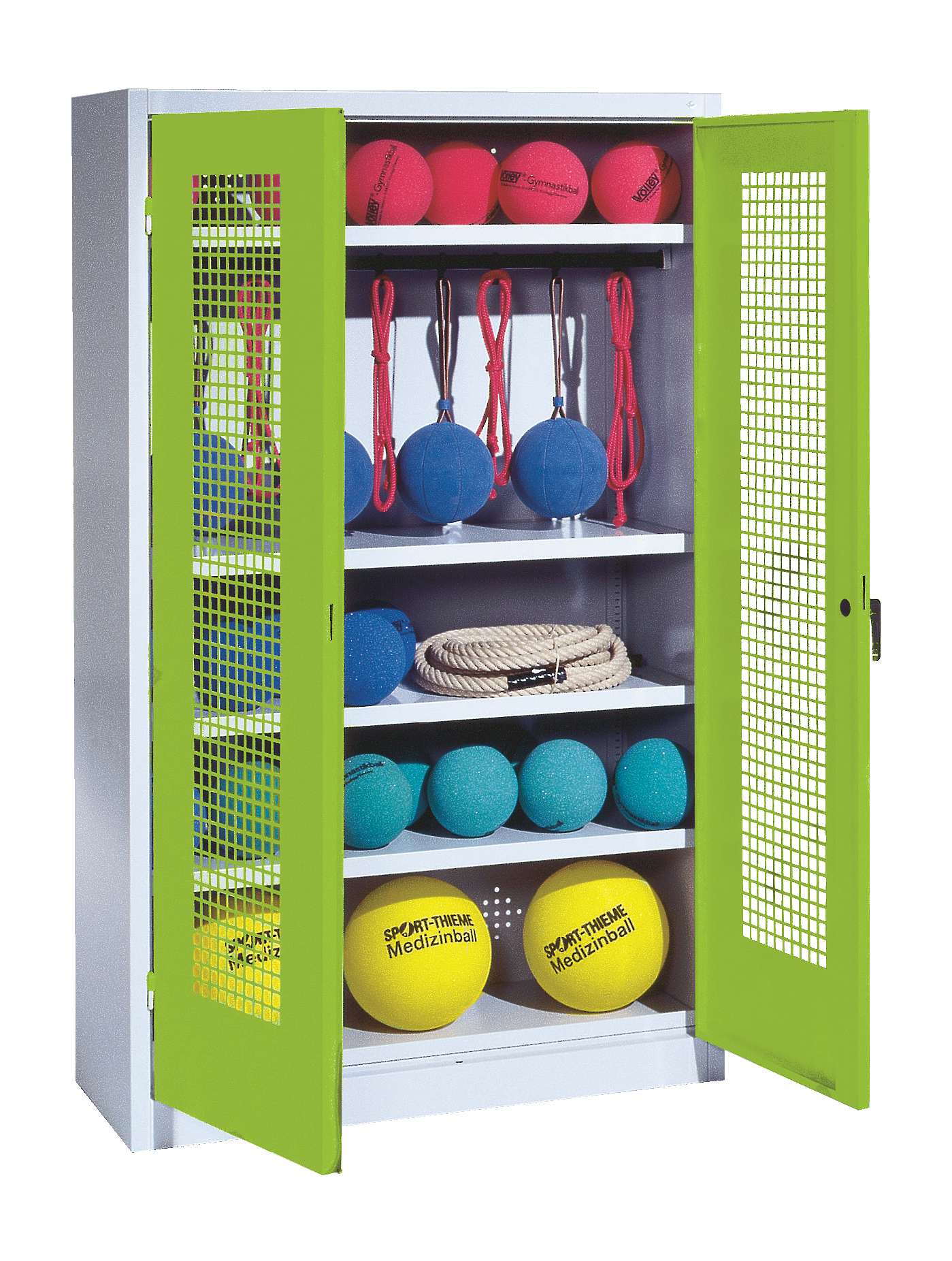 C+P Sportgeräteschrank mit Lochblech-Flügeltüren (Typ 2), HxBxT 195x120x50 cm, Clowngrün (RAL 110 80 60), Einzelschließung