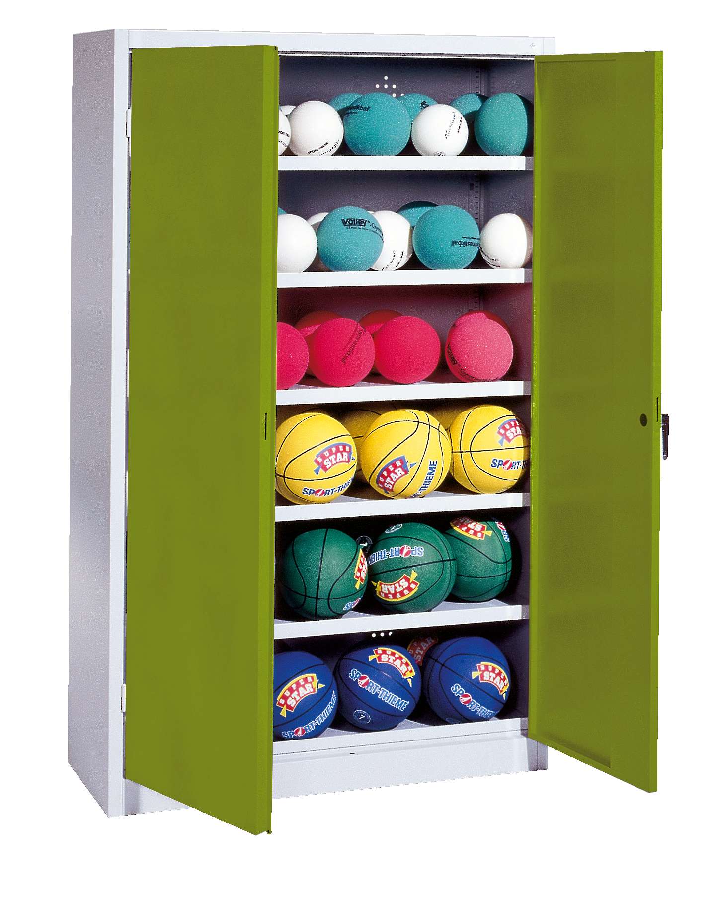 C+P Ballschrank mit Vollblech-Flügeltüren (Typ 3), HxBxT 195x93x40 cm, Clowngrün (RAL 110 80 60), Einzelschließung