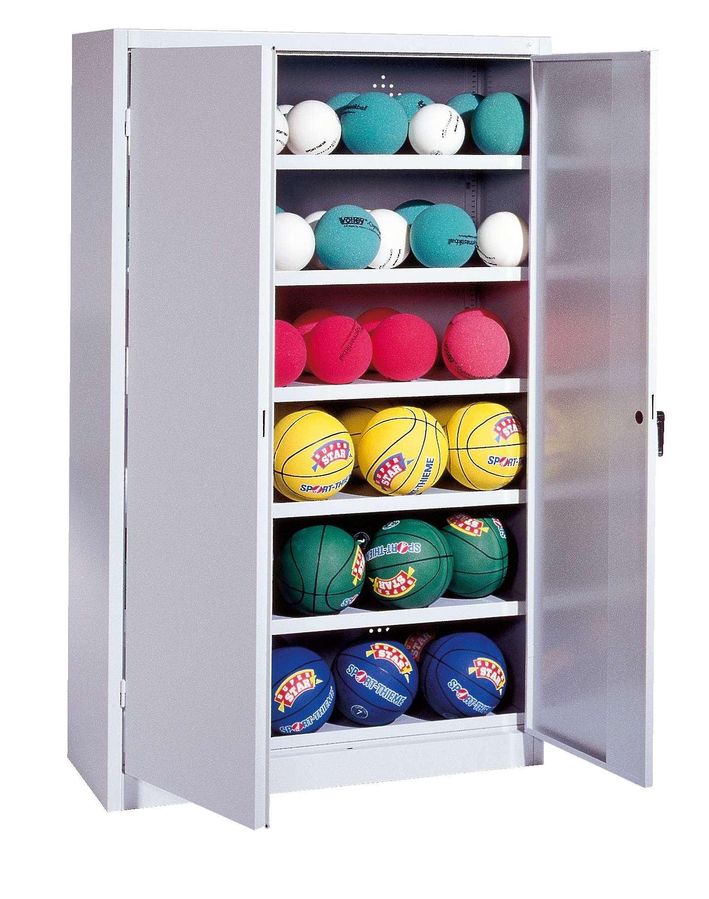 C+P Ballschrank mit Vollblech-Flügeltüren (Typ 3), HxBxT 195x93x50 cm, Lichtgrau (RAL 7035), Einzelschließung