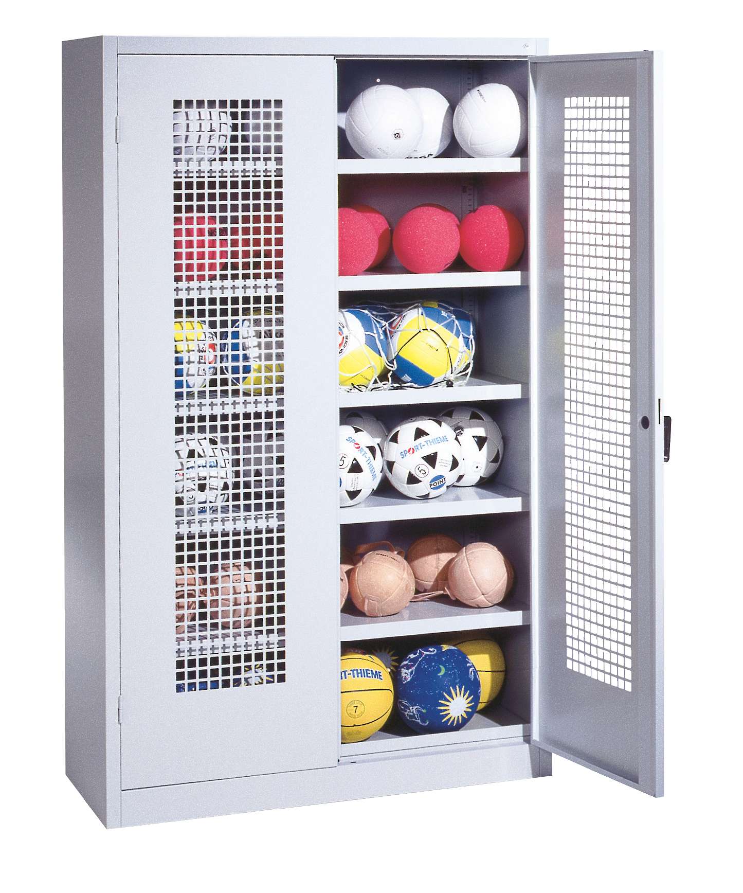 C+P Ballschrank mit Lochblech-Flügeltüren (Typ 3), HxBxT 195x120x50 cm, Klinkengriff, Einzelschließung