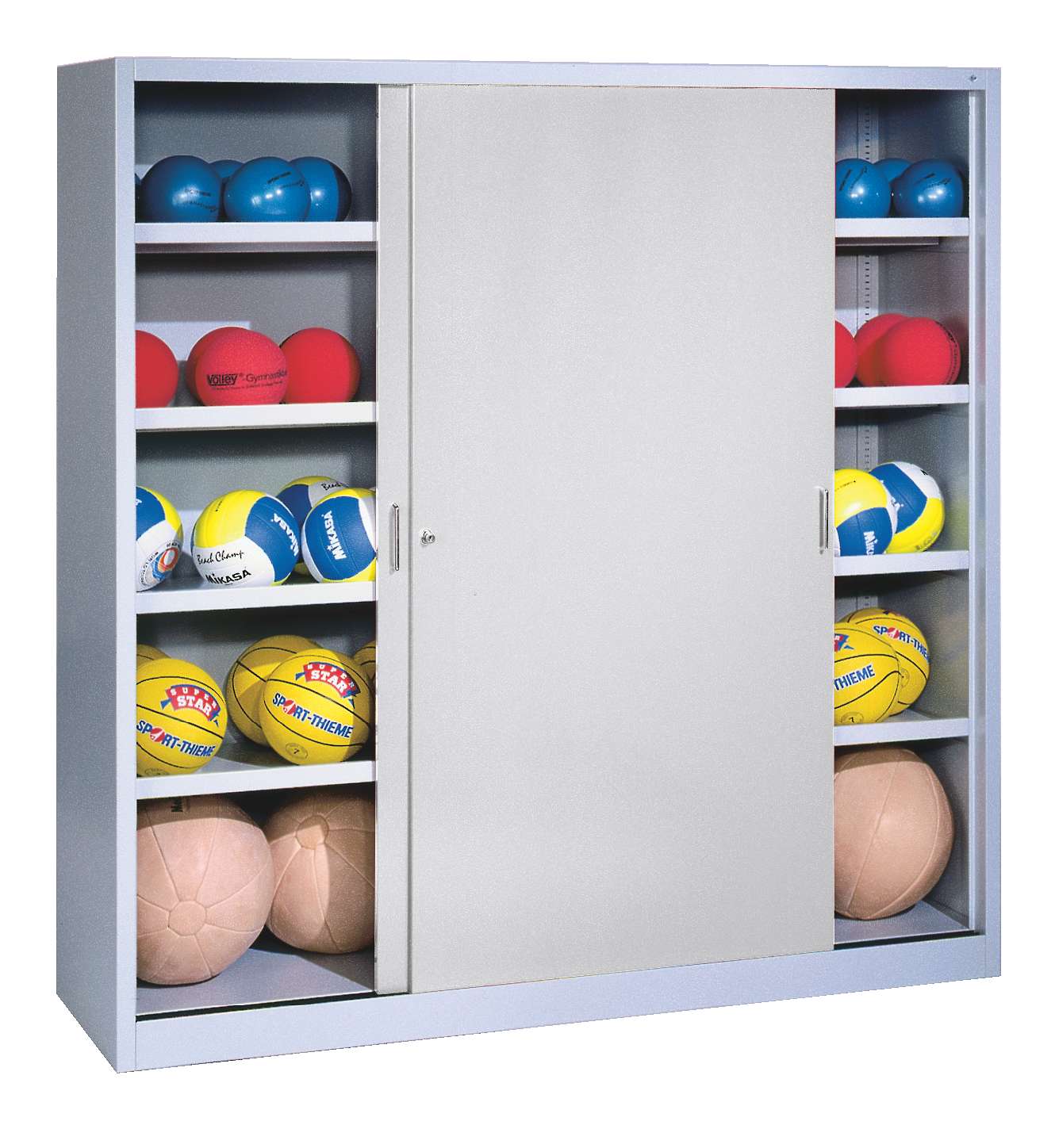 C+P Ballschrank mit Vollblech-Schiebetüren (Typ 4), HxBxT 195x190x60 cm, Goldgelb (RAL 1004), Einzelschließung