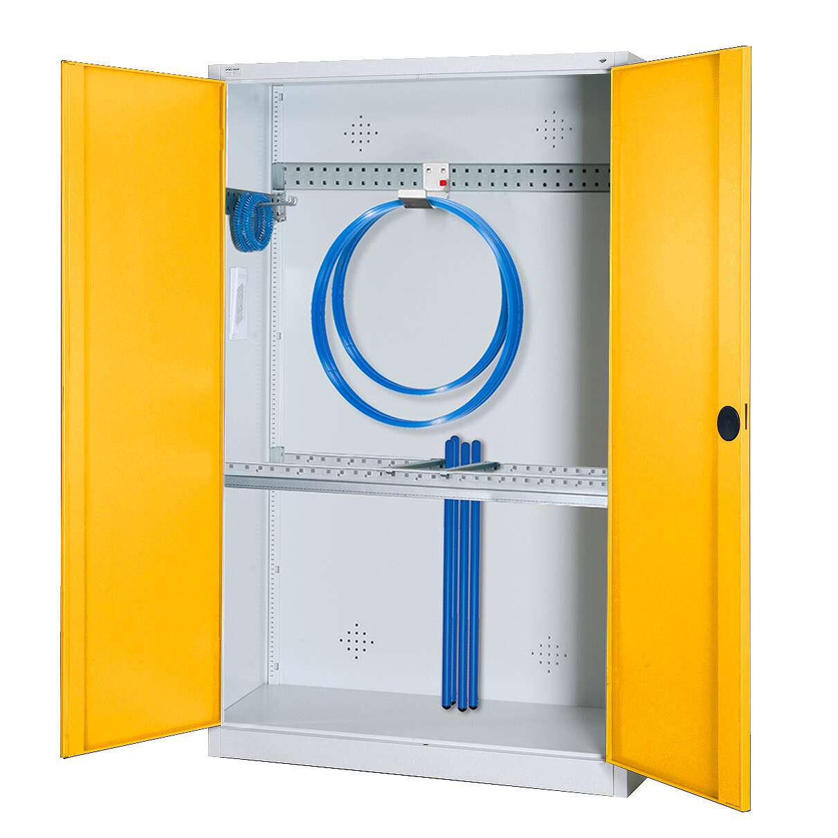 C+P Modul-Sportgeräteschrank „Grundausstattung“ mit Vollblech-Flügeltüren, HxBxT 195x120x50 cm, Verkehrsgelb (RAL 1023), Einzelschließung