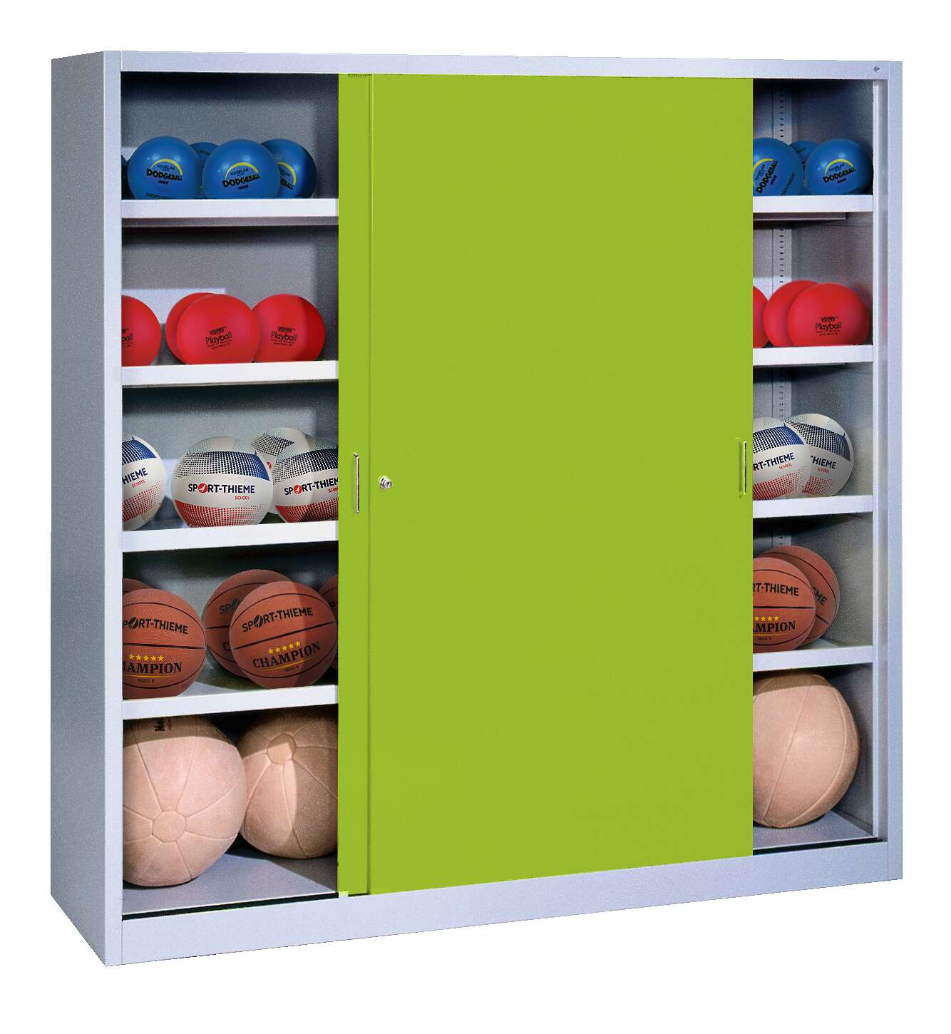 C+P Ballschrank mit Vollblech-Schiebetüren (Typ 4), HxBxT 195x120x50 cm, Clowngrün (RAL 110 80 60), Einzelschließung