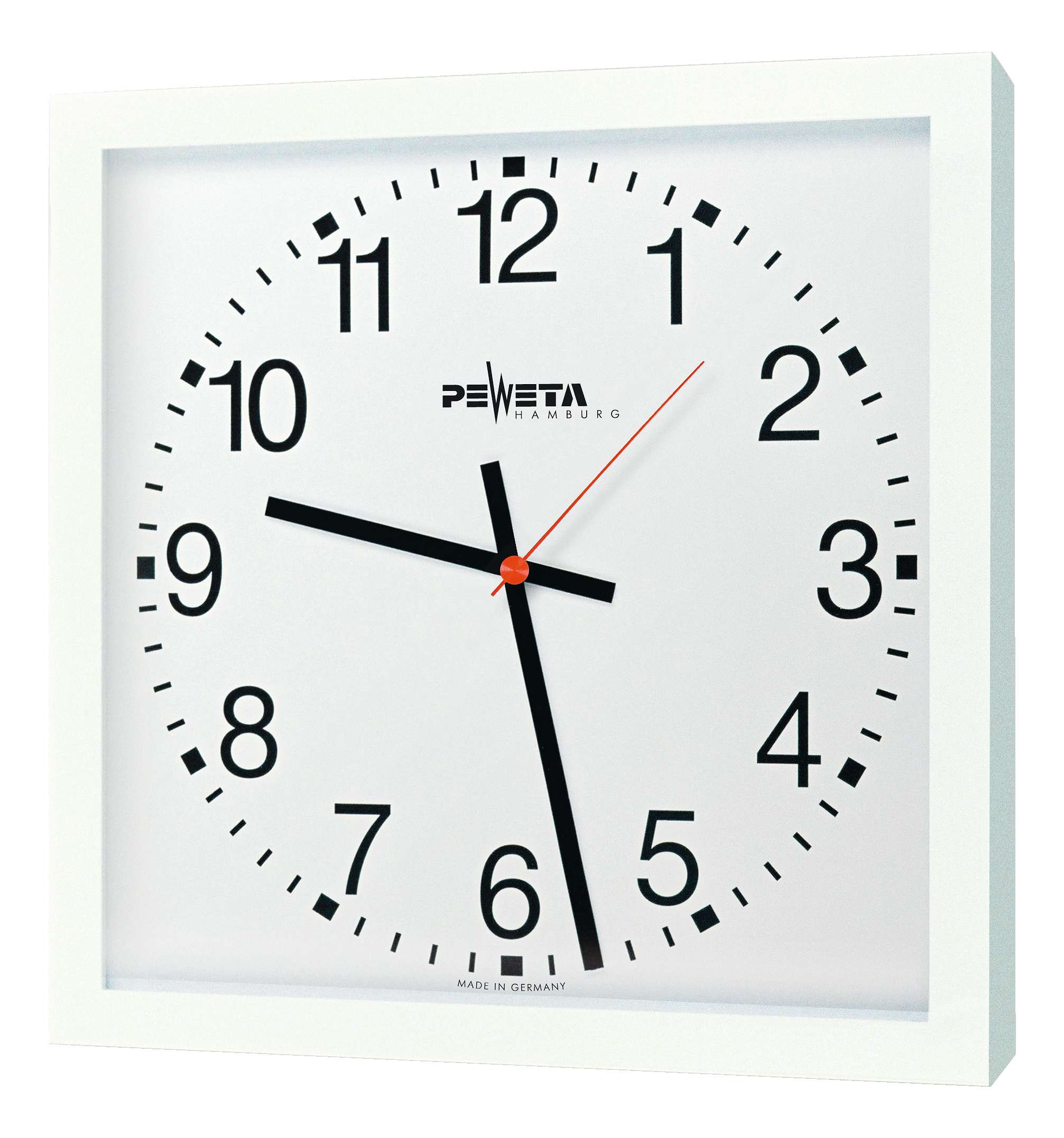 Peweta Funk-Wanduhr „40×40“, Netzbetrieb, Standard, Zifferblatt arabische Zahlen