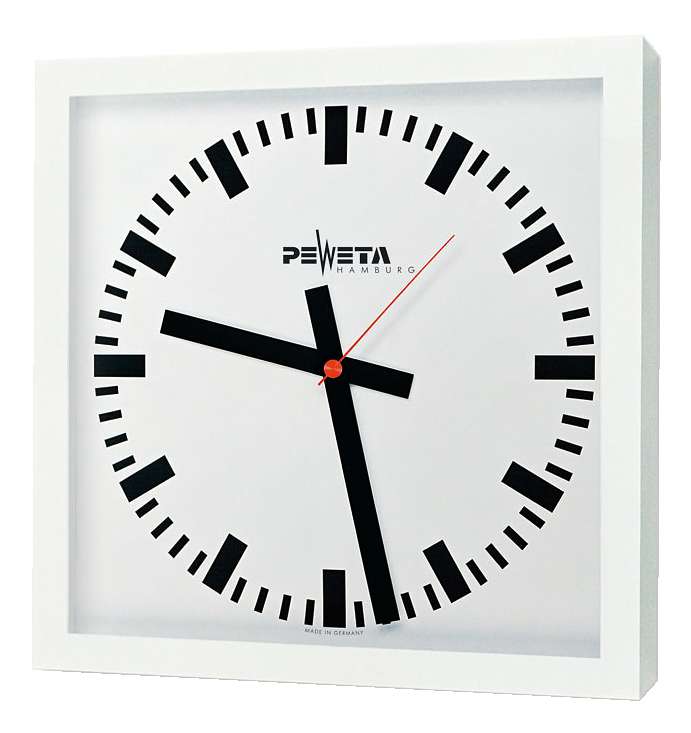 Peweta Funk-Wanduhr „40×40“, Netzbetrieb, Zifferblatt DIN-Balken