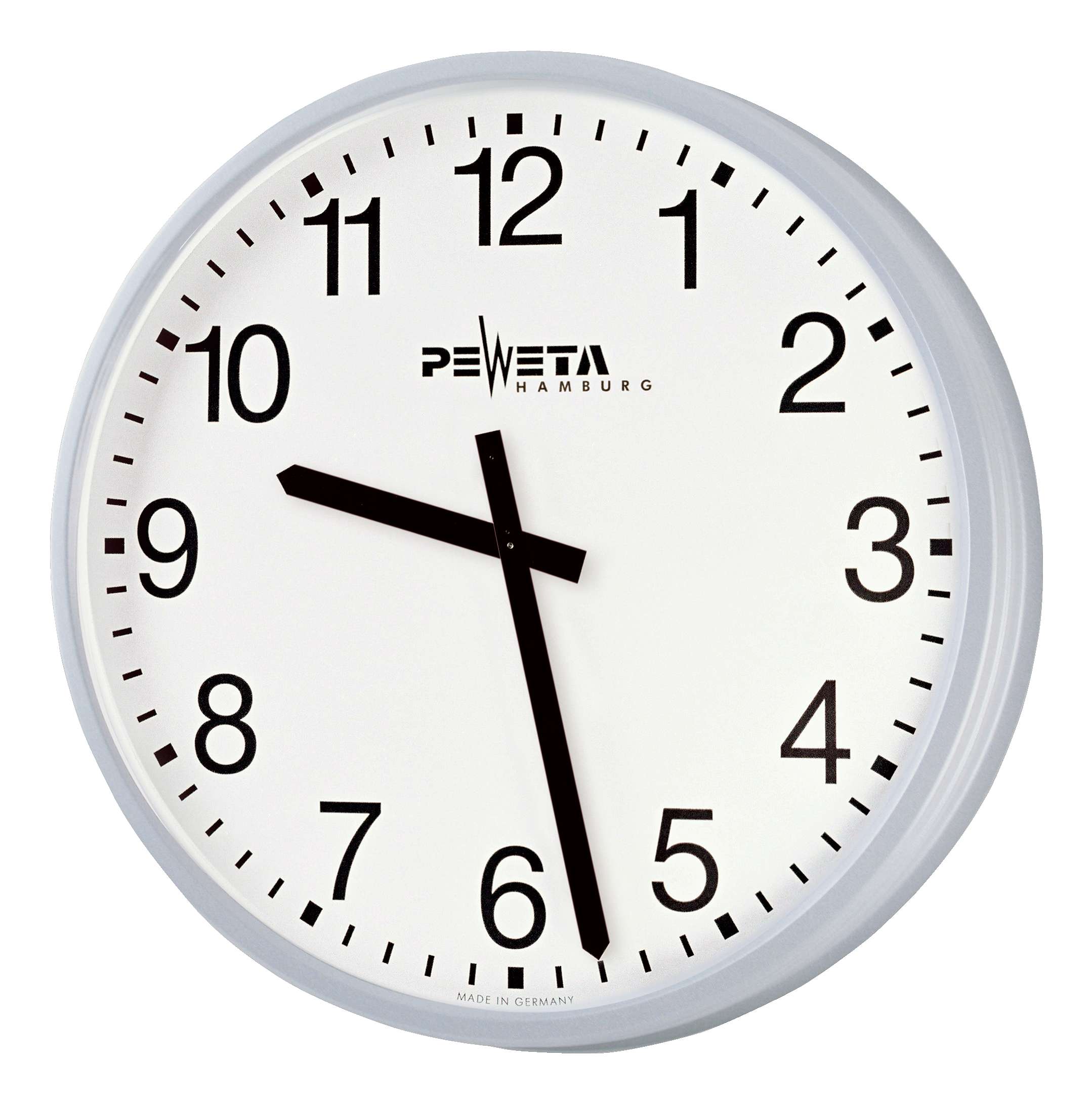 Peweta Funk-Wanduhr „ø 52 cm“, Batteriebetrieb, Ballwurfsicher, Zifferblatt DIN-Balken