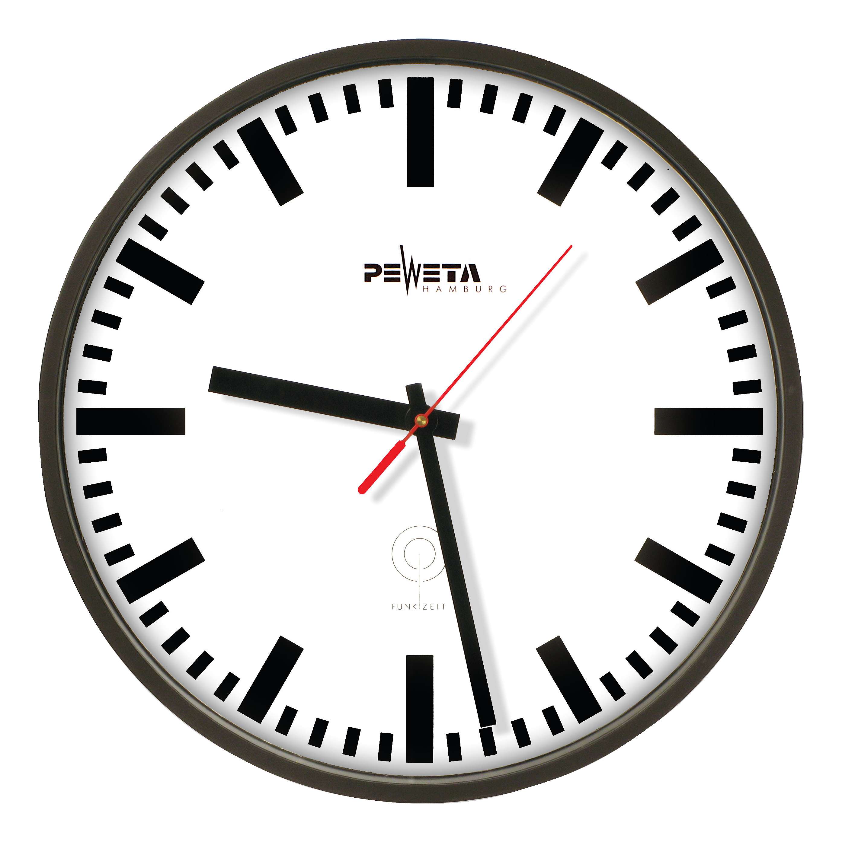 Peweta Funk-Wanduhr „ø 30 cm“, Zifferblatt Balken, Schwarz