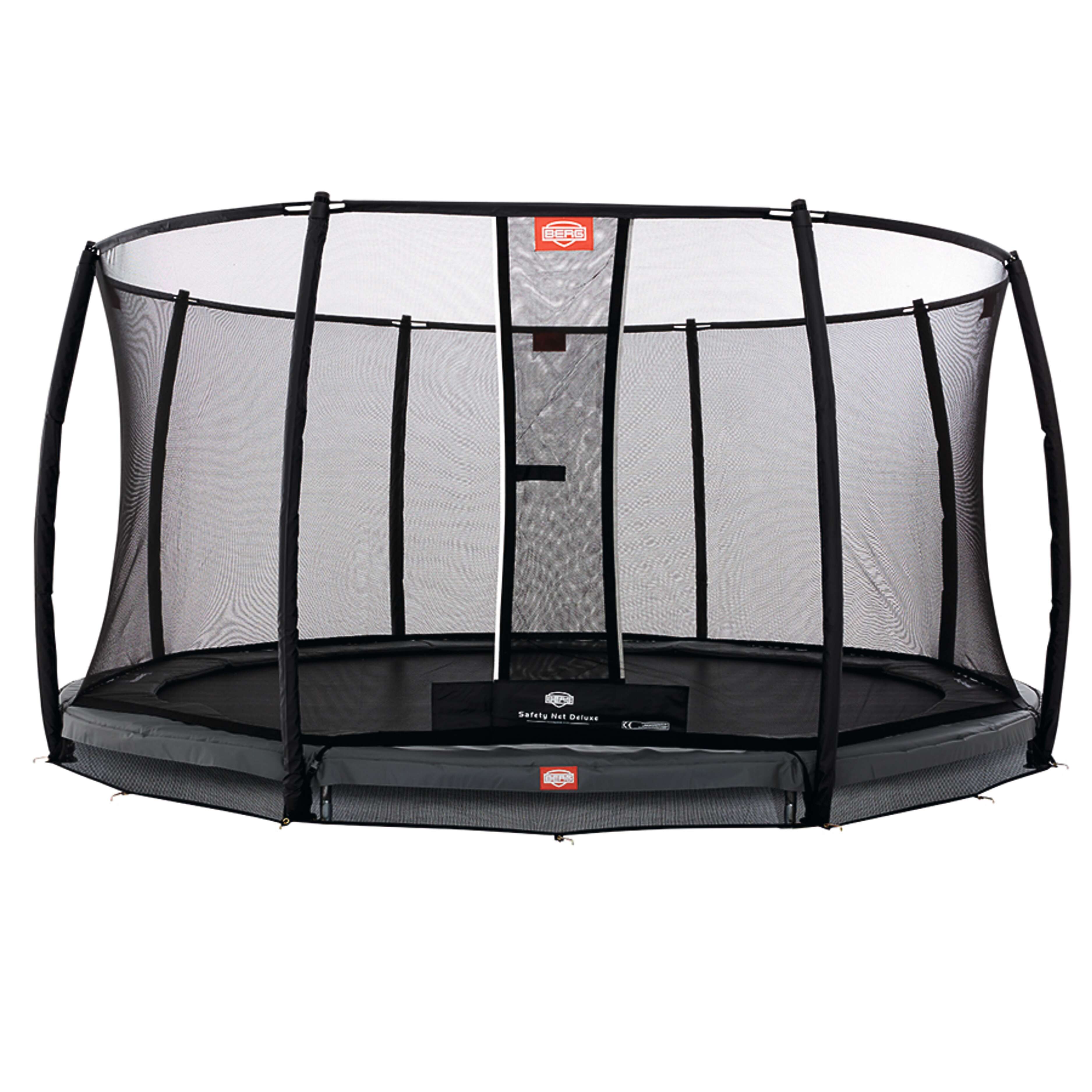 Berg Trampolin InGround „Champion“ mit Sicherheitsnetz Deluxe, 330 cm, Randbezug Grau