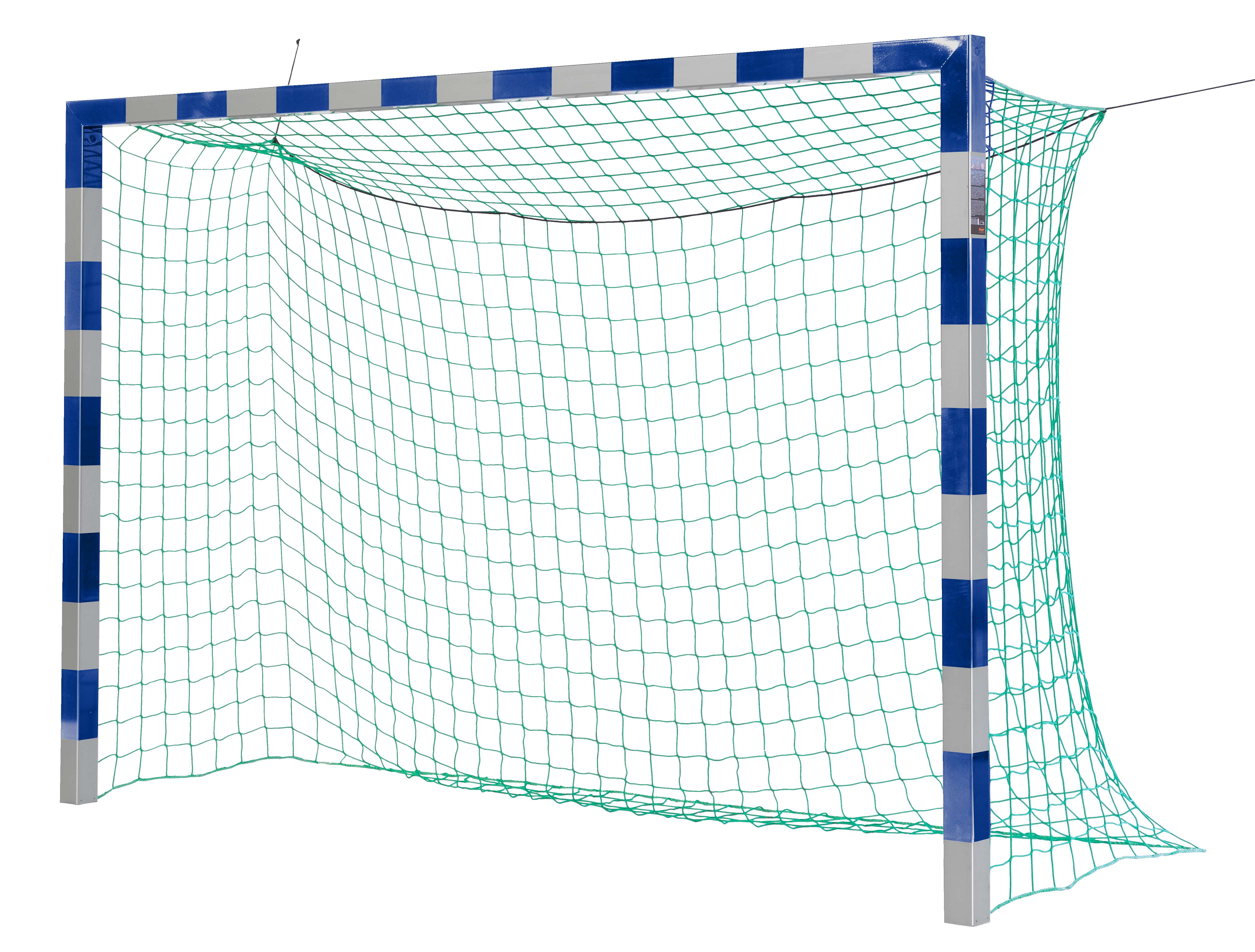 Sport-Thieme Handballtor in Bodenhülsen stehend mit patentierter Eckverbindung, Blau-Silber, Ohne Netzbügel