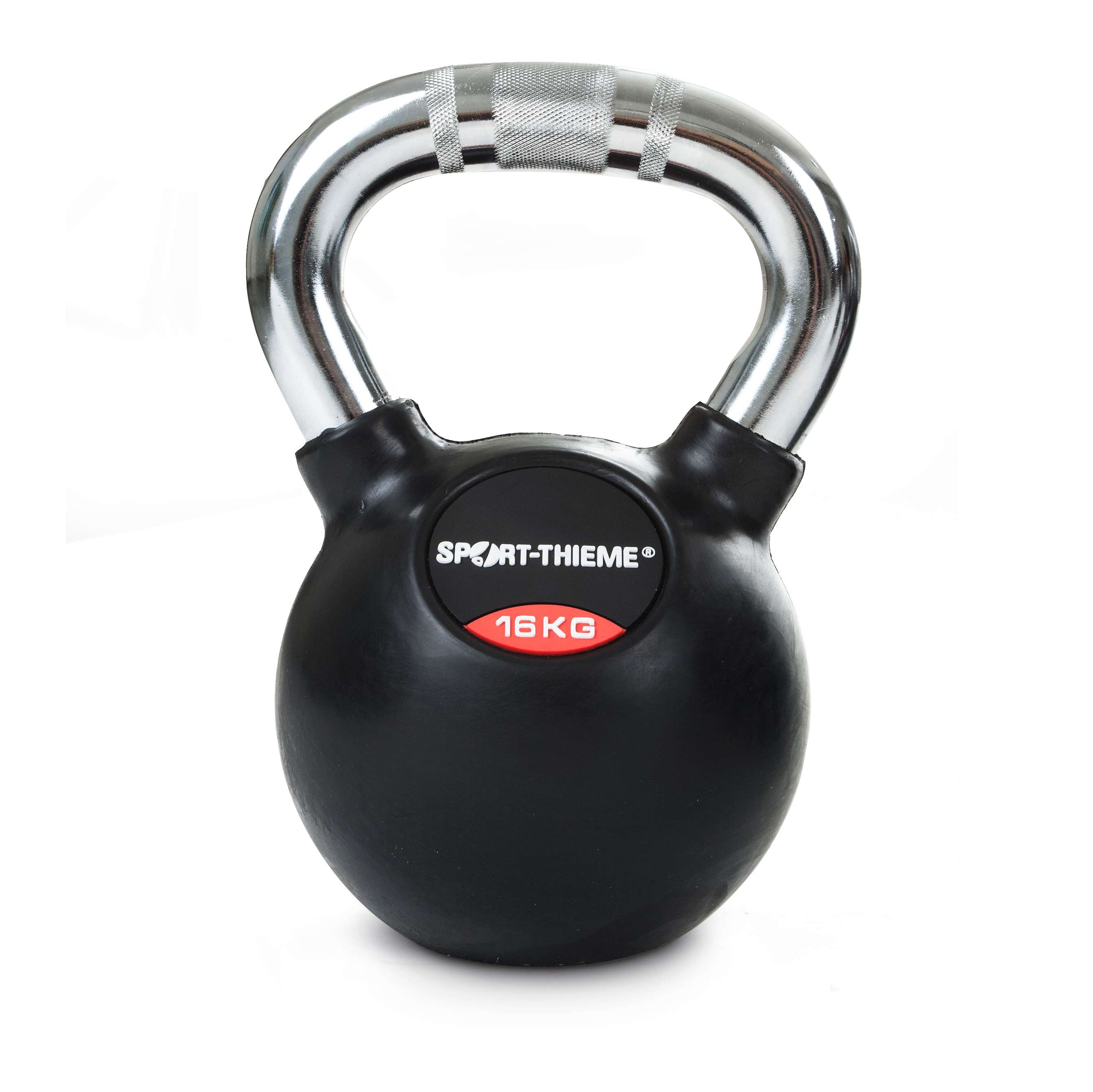 Sport-Thieme Kettlebell „Gummiert mit gerändeltem Chrom-Griff“, 16 kg