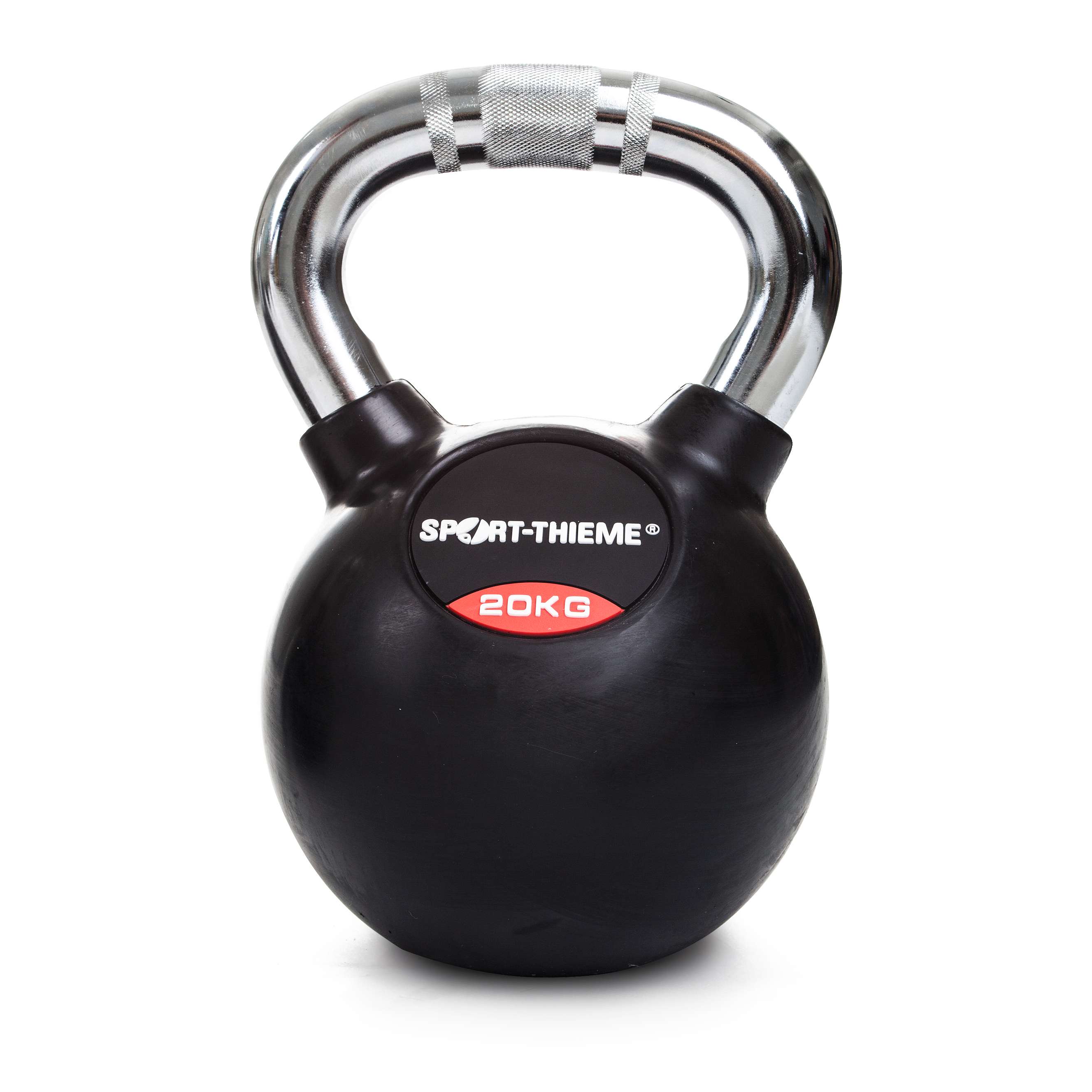 Sport-Thieme Kettlebell „Gummiert mit gerändeltem Chrom-Griff“, 20 kg