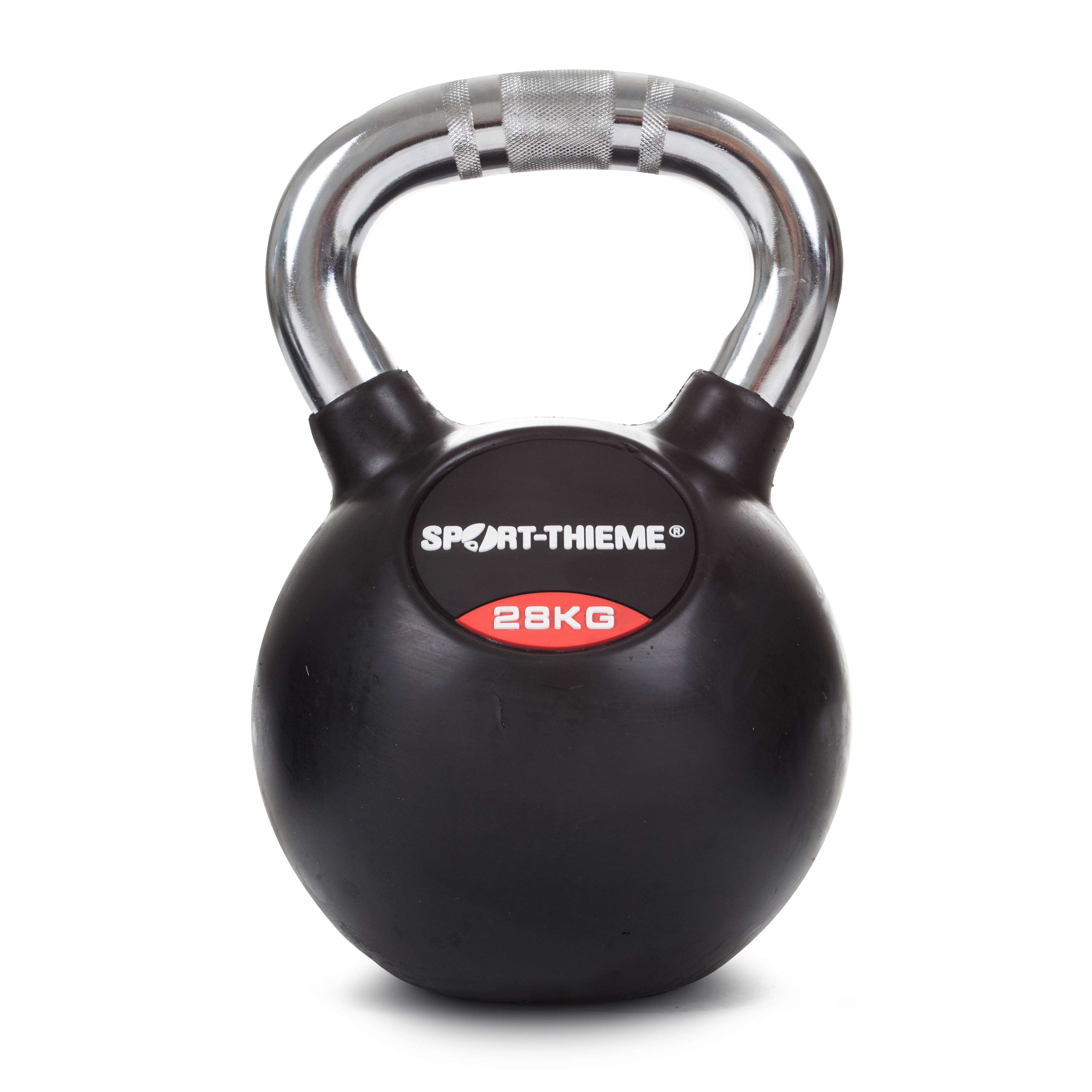 Sport-Thieme Kettlebell „Gummiert mit gerändeltem Chrom-Griff“, 28 kg