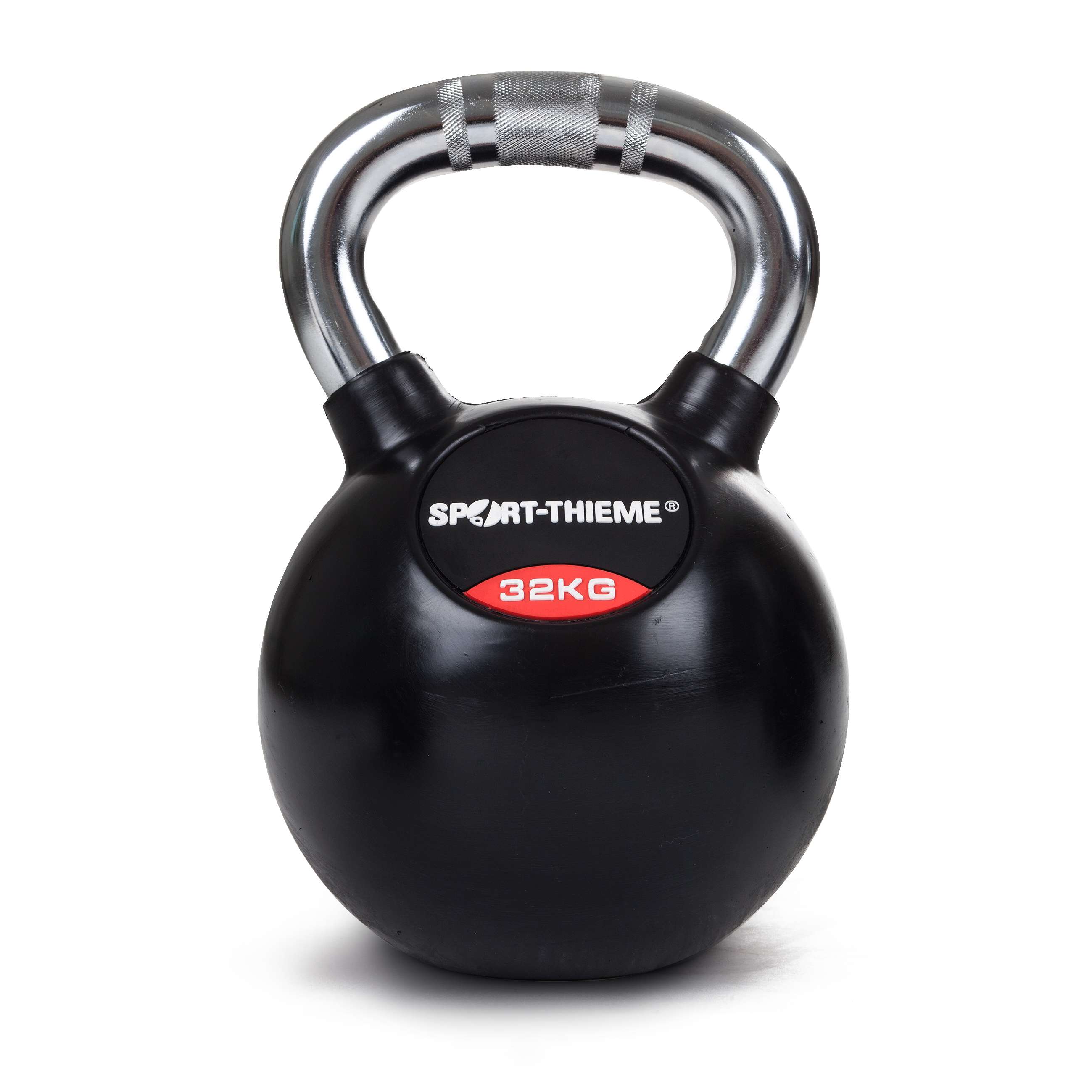 Sport-Thieme Kettlebell „Gummiert mit gerändeltem Chrom-Griff“, 32 kg