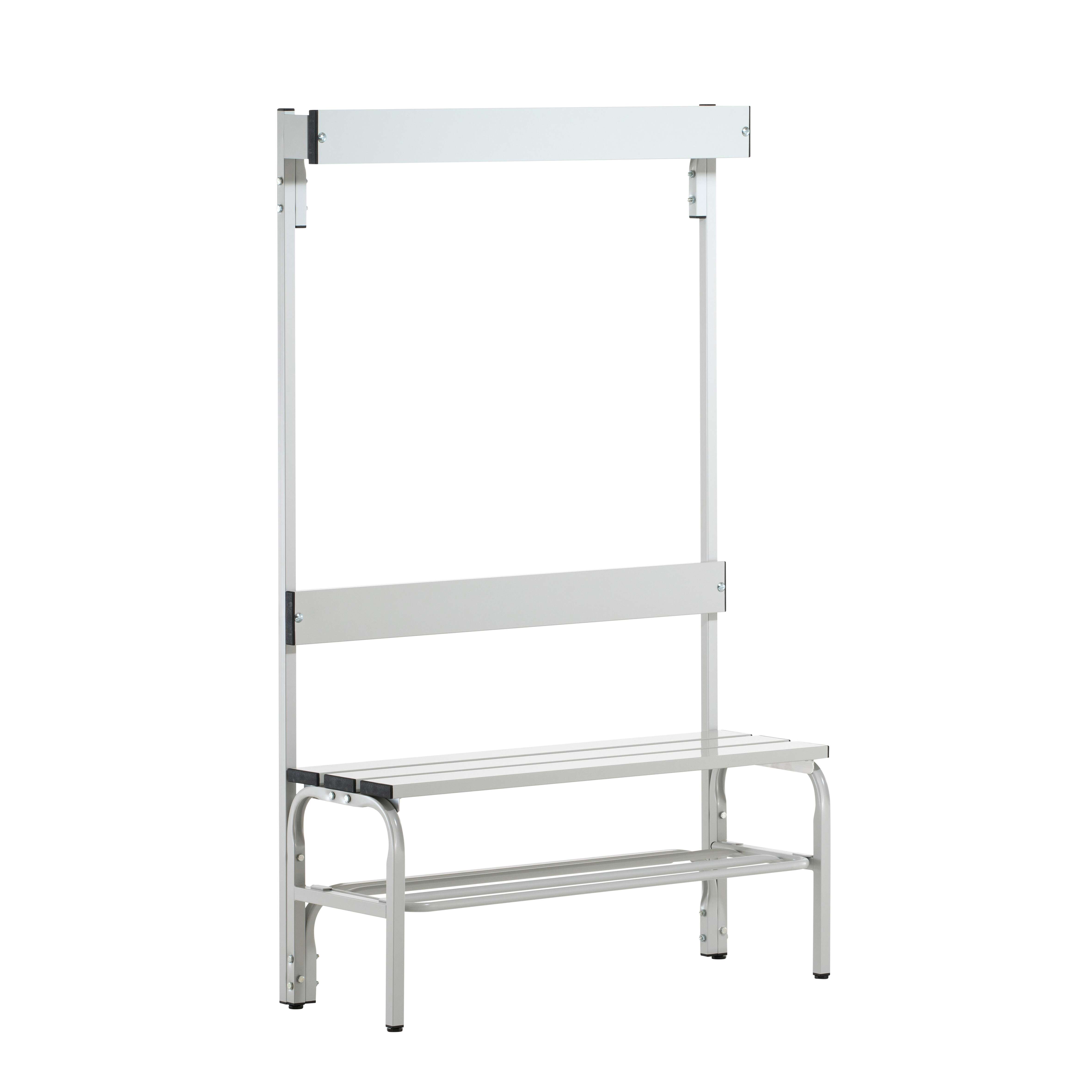 Sypro Umkleidebank für Nassräume mit Rückenlehne, 1,01 m, Lichtgrau (RAL 7035), Mit Schuhrost