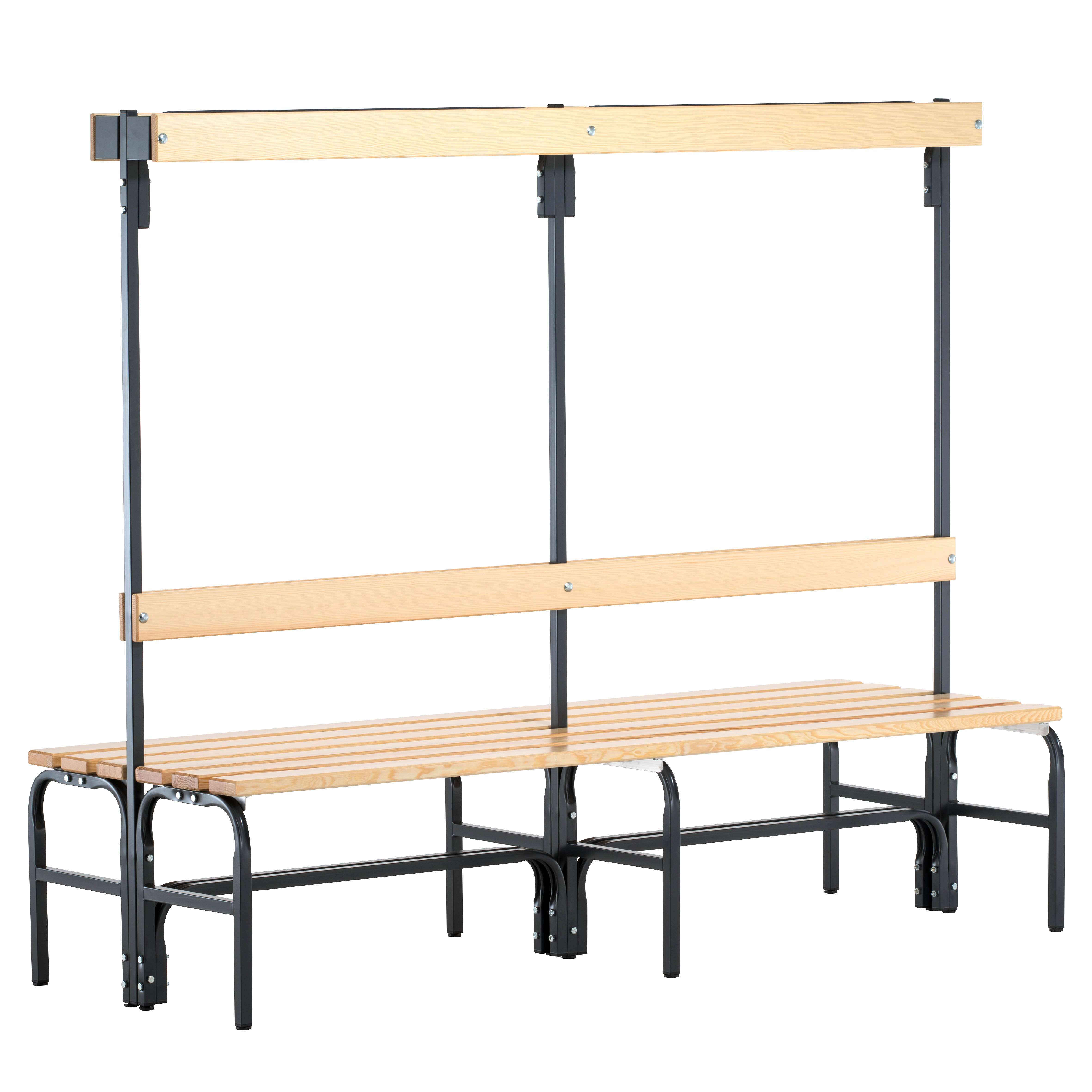 Sypro Umkleidebank für Trockenräume mit Rückenlehne, doppelseitig, Anthrazit (RAL 7016), 2,00 m, Ohne Schuhrost