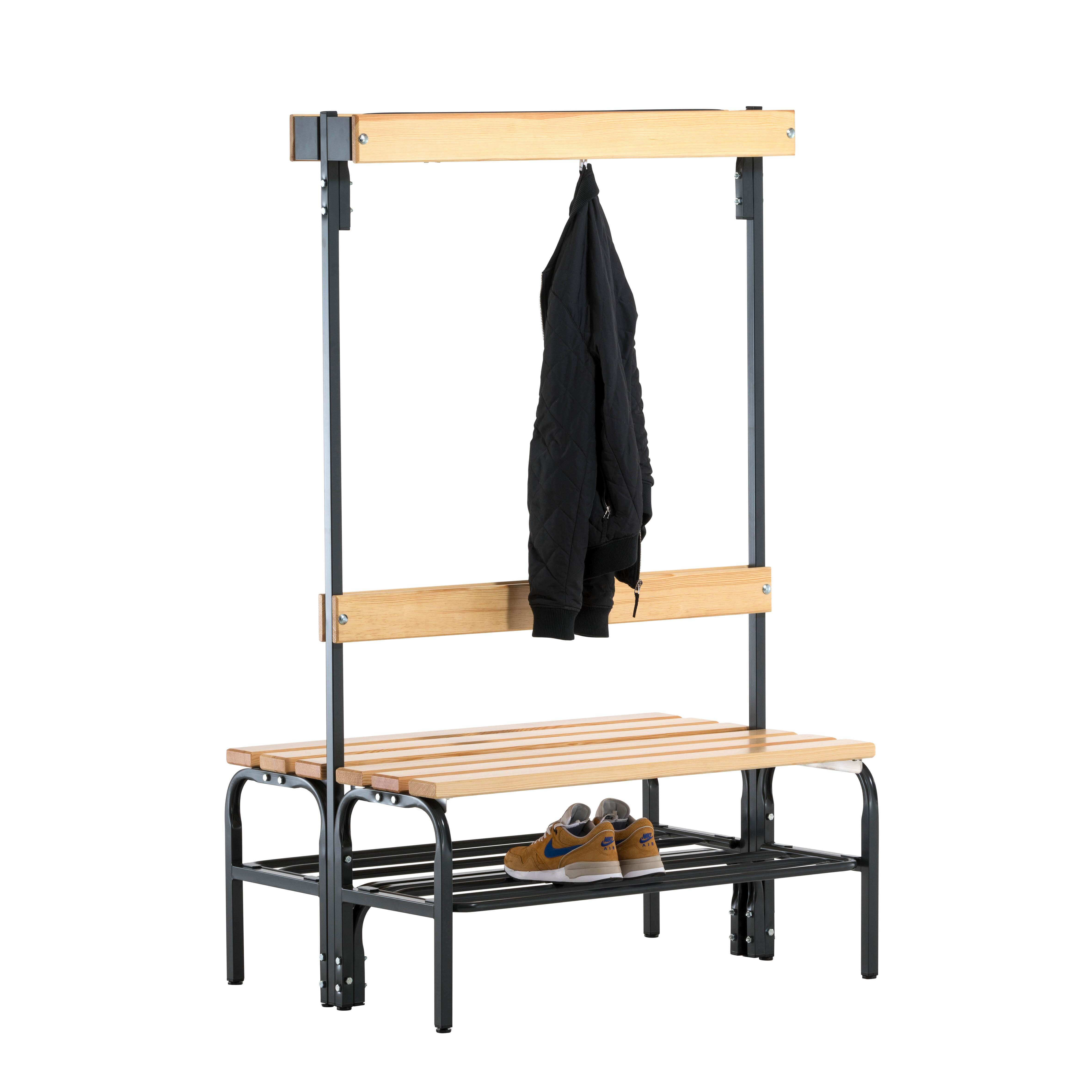 Sypro Umkleidebank für Trockenräume mit Rückenlehne, doppelseitig, 1,01 m, Anthrazit (RAL 7016), Mit Schuhrost