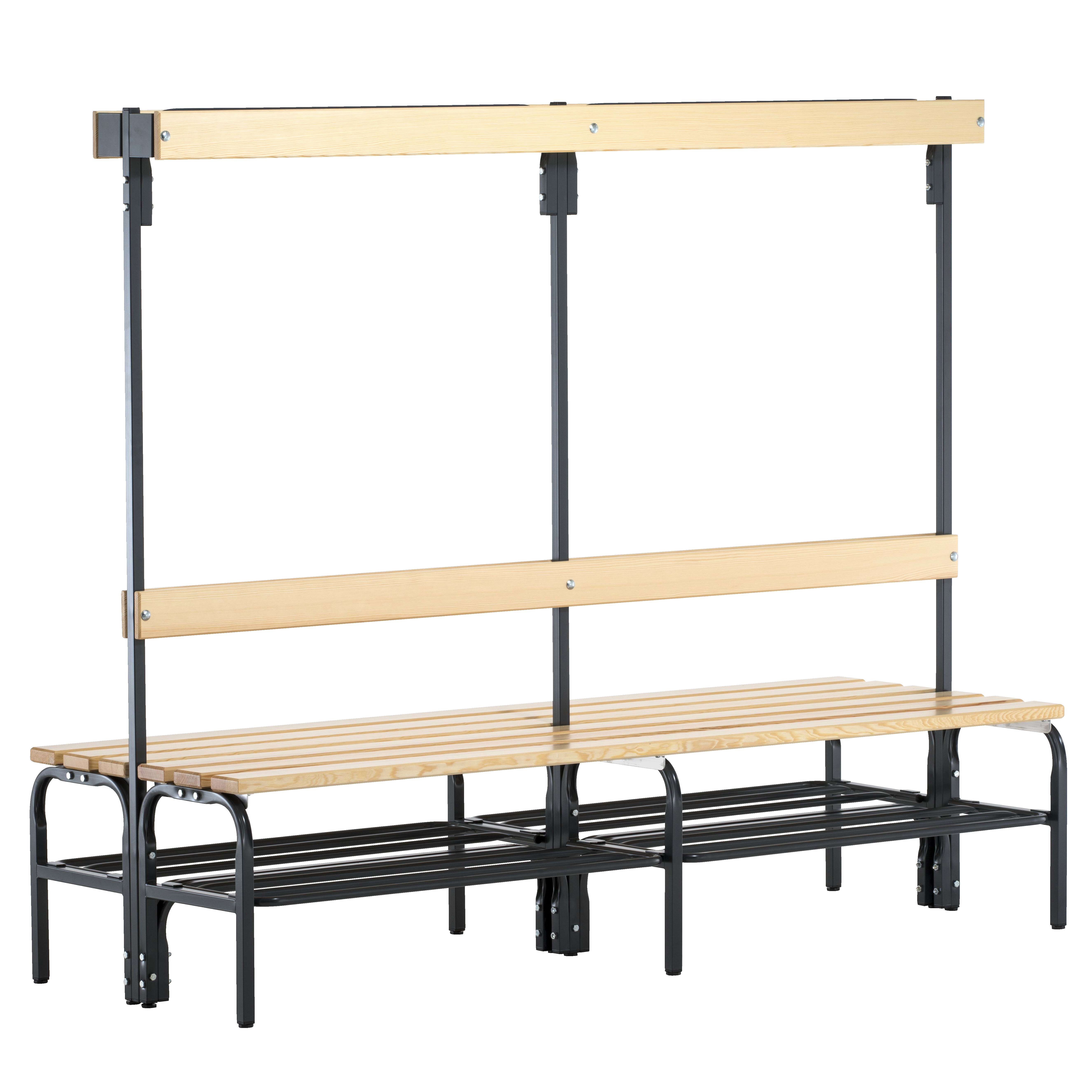 Sypro Umkleidebank für Trockenräume mit Rückenlehne, doppelseitig, 1,50 m, Anthrazit (RAL 7016), Mit Schuhrost