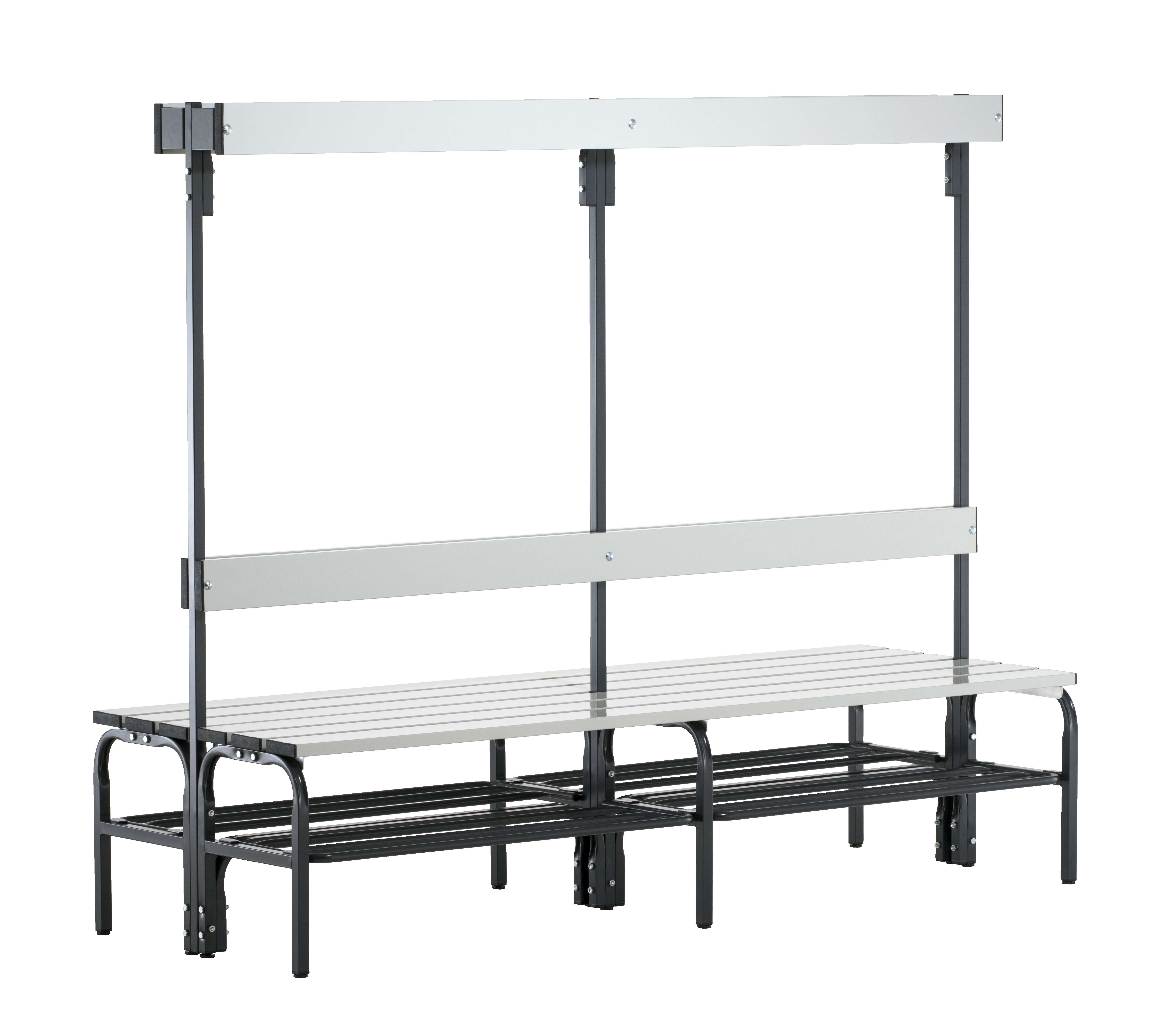 Sypro Umkleidebank für Feuchträume mit Rückenlehne, doppelseitig, 1,50 m, Anthrazit (RAL 7016), Mit Schuhrost