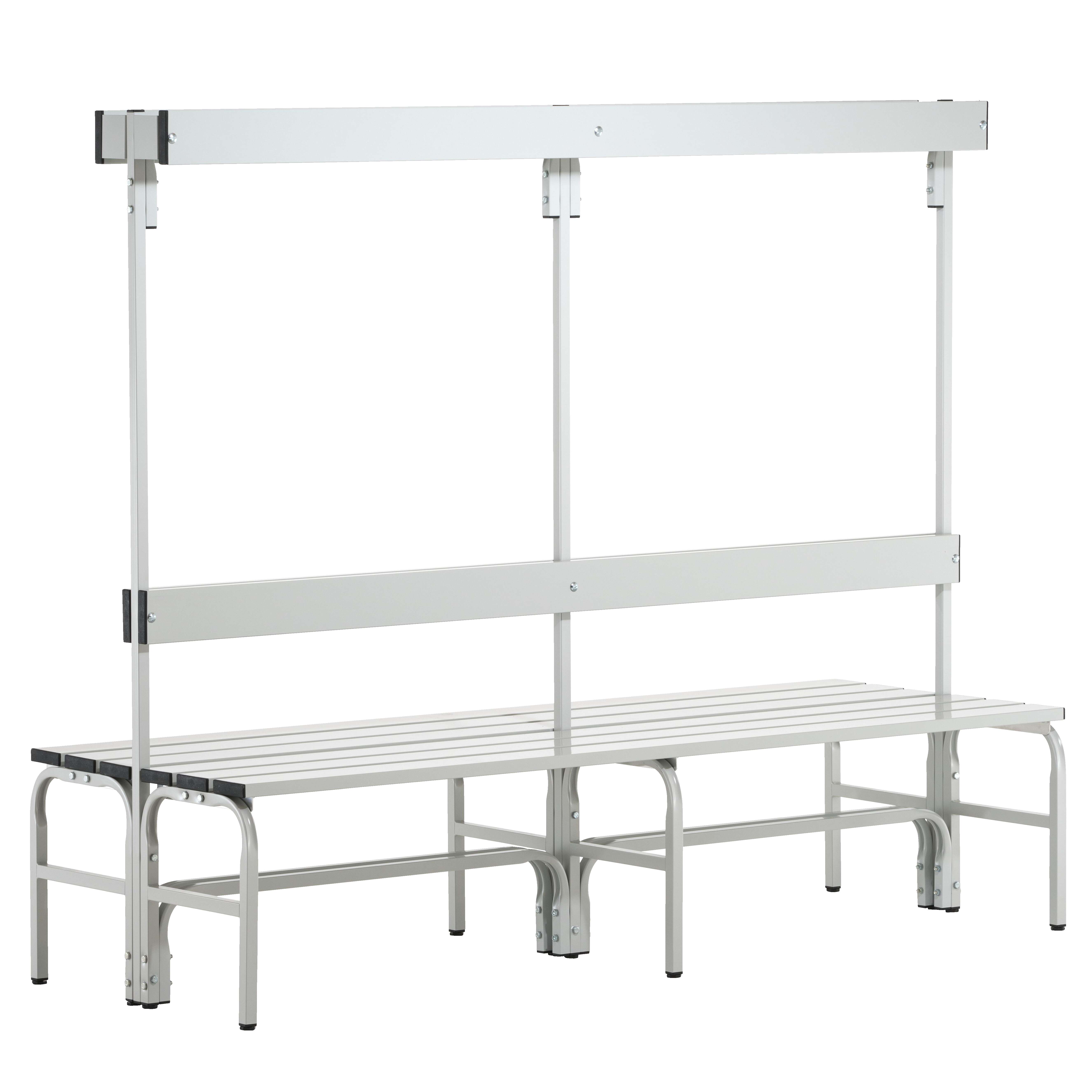 Sypro Umkleidebank für Nassräume mit Rückenlehne, doppelseitig, 1,50 m, Lichtgrau (RAL 7035), Ohne Schuhrost