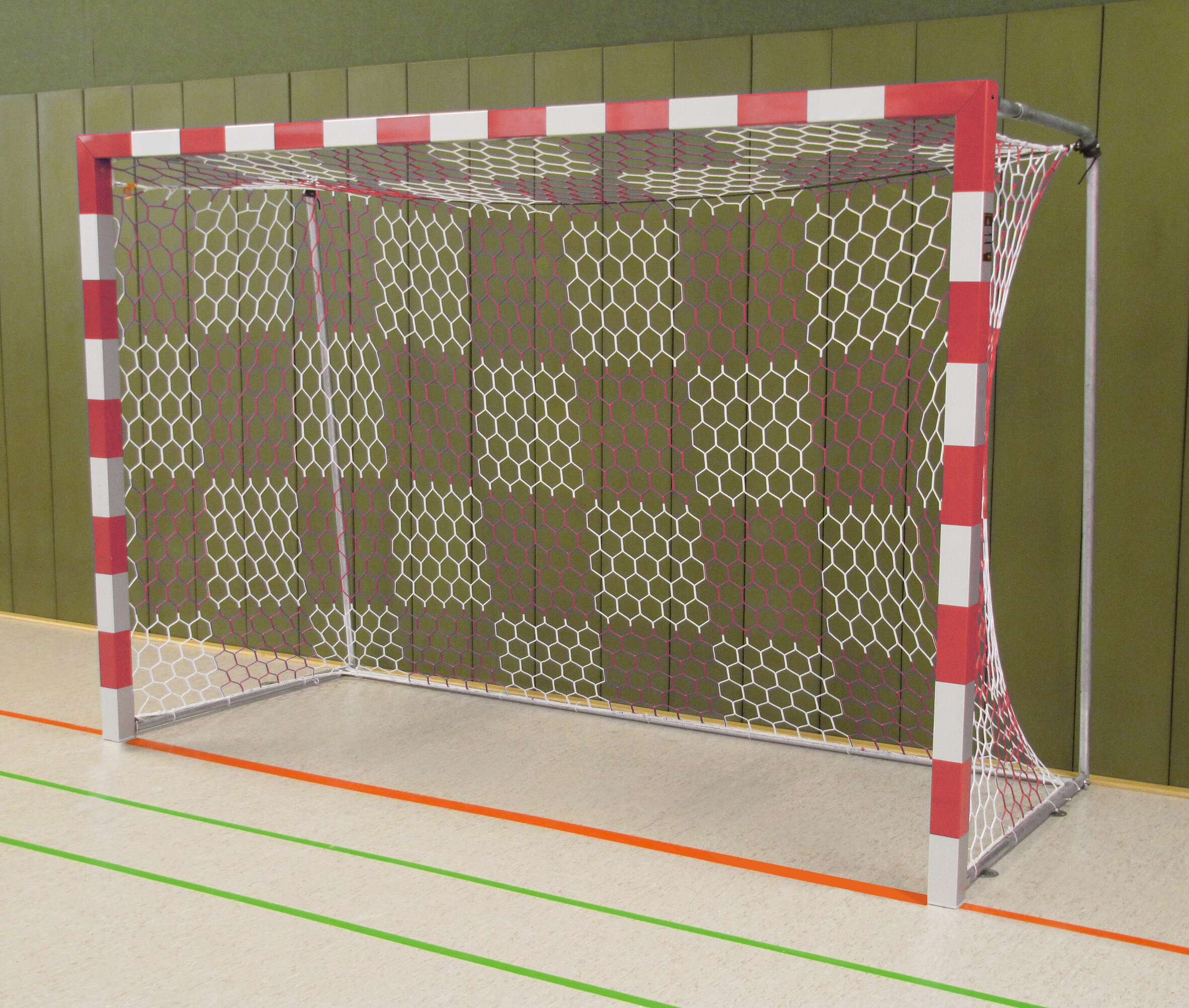 Sport-Thieme Handballtor frei stehend, 3×2 m, Rot-Silber, Verschraubte Eckverbindungen