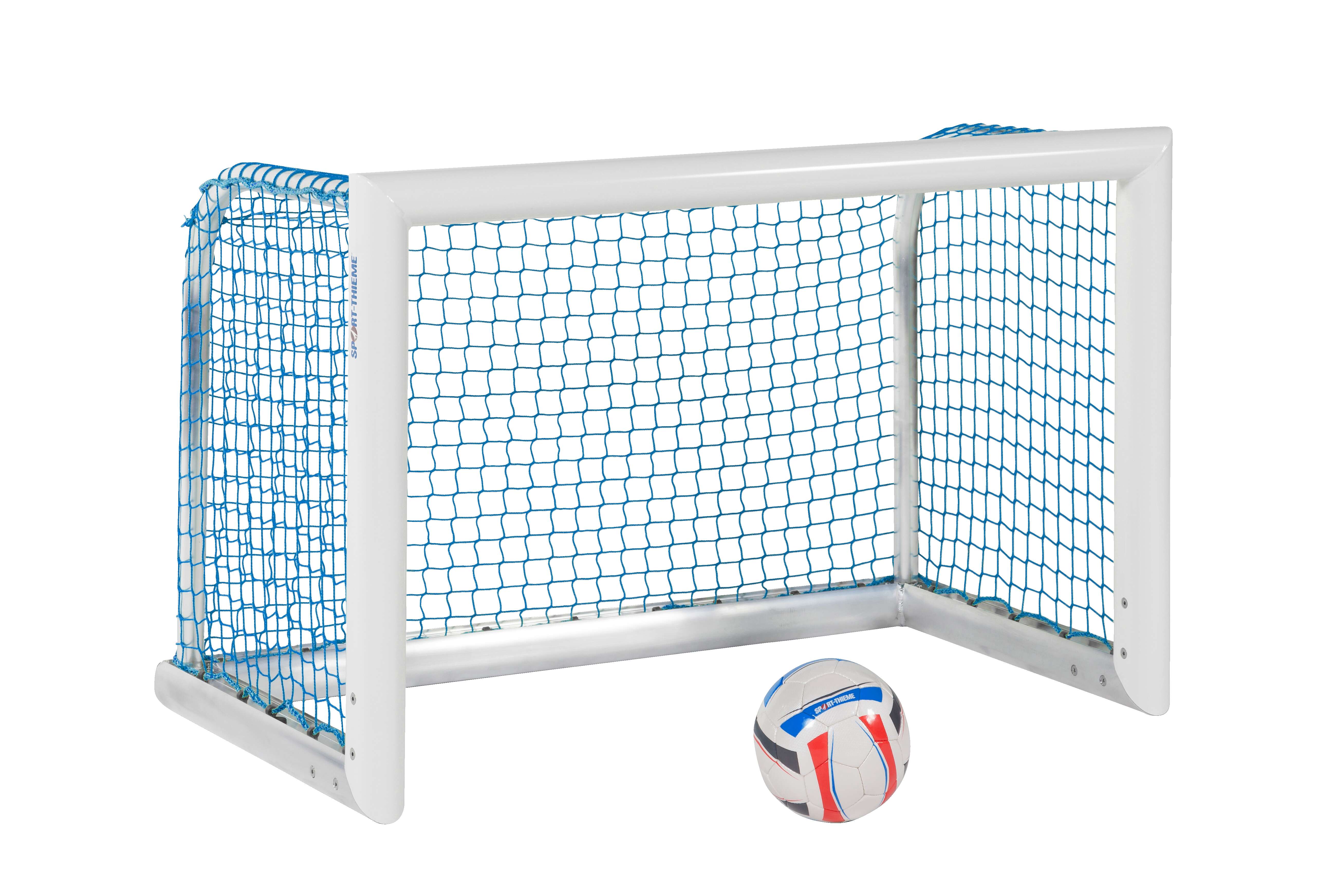 Sport-Thieme Mini-Fußballtor „Professional Kompakt“, Weiß-Pulverbeschichtet, Inkl. Netz, blau (MW 4,5 cm), 1,20×0,80 m