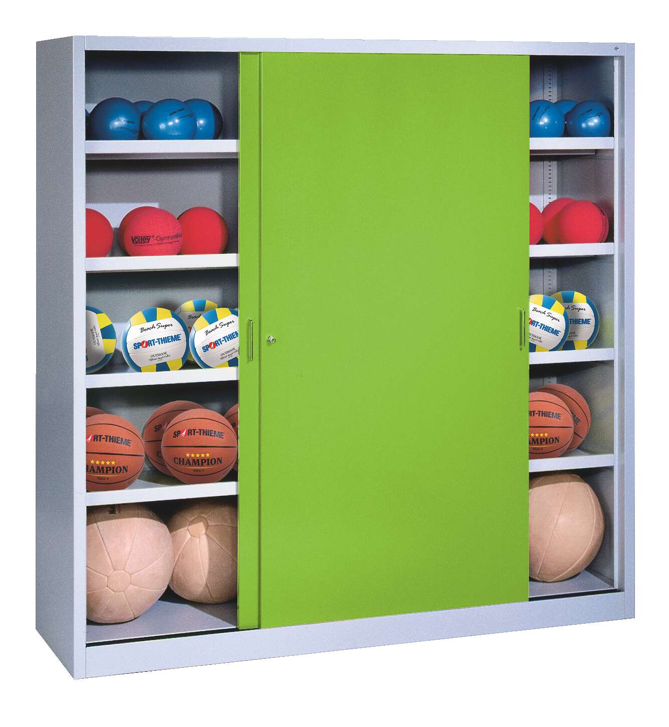 C+P Ballschrank mit Vollblech-Schiebetüren (Typ 4), HxBxT 195x160x50 cm, Clowngrün (RAL 110 80 60), Einzelschließung
