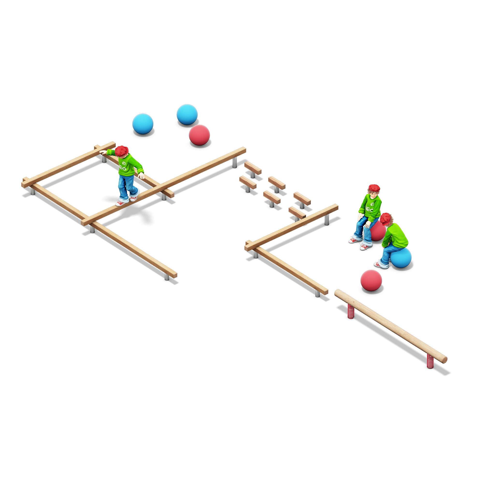 Playparc Balancieranlage „Schulhof“, Mit Sitzkugeln