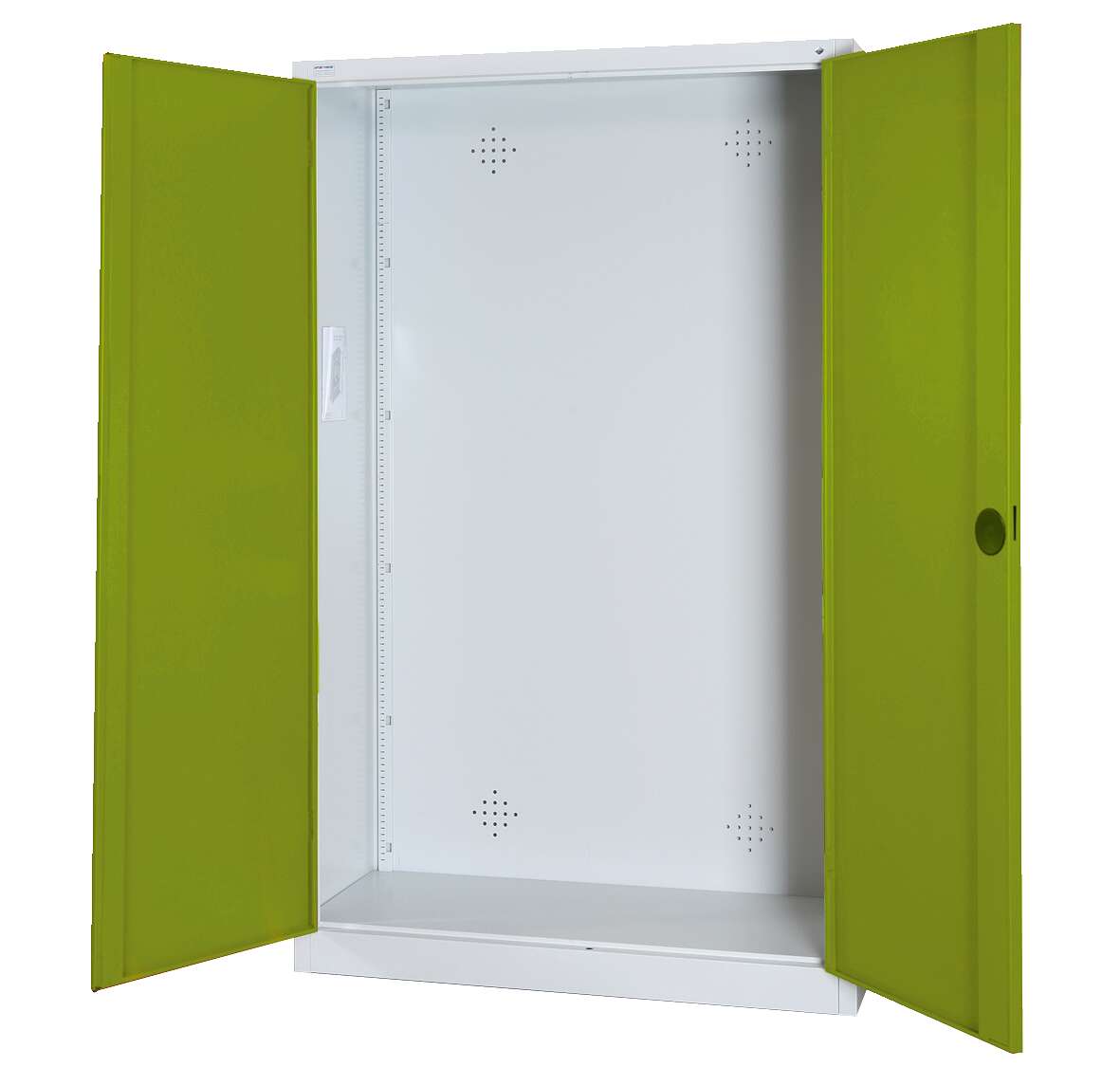 C+P Modul-Sportgeräteschrank mit Vollblech-Flügeltüren, HxBxT 195x120x50 cm, Ergo-Lock Muldengriff, Clowngrün (RAL 110 80 60), Lichtgrau (RAL 7035), Einzelschließung