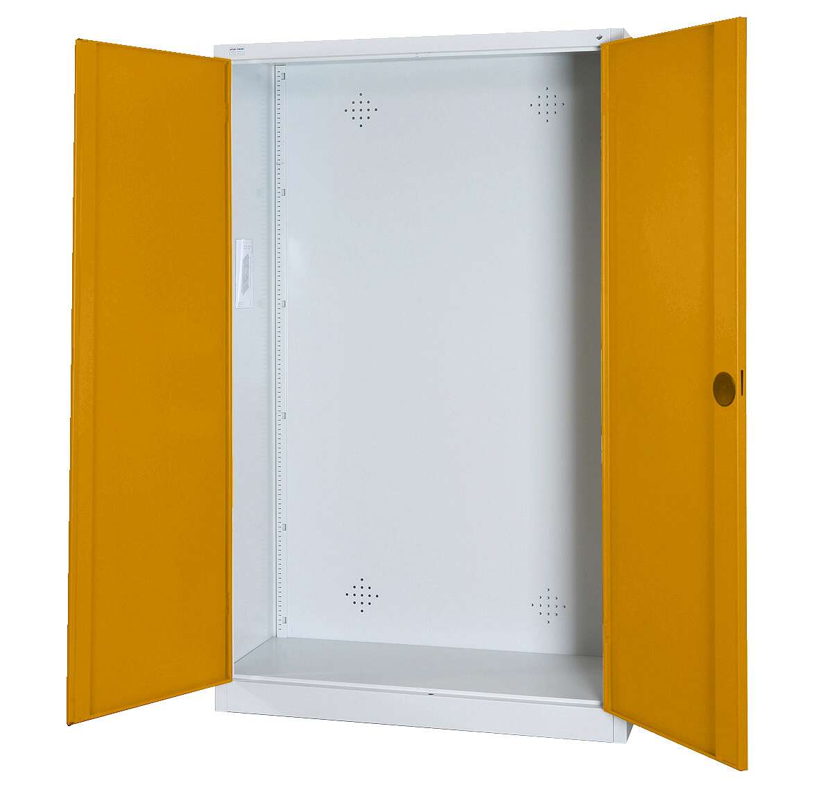 C+P Modul-Sportgeräteschrank mit Vollblech-Flügeltüren, HxBxT 195x120x50 cm, Ergo-Lock Muldengriff, Goldgelb (RAL 1004), Lichtgrau (RAL 7035), Einzelschließung