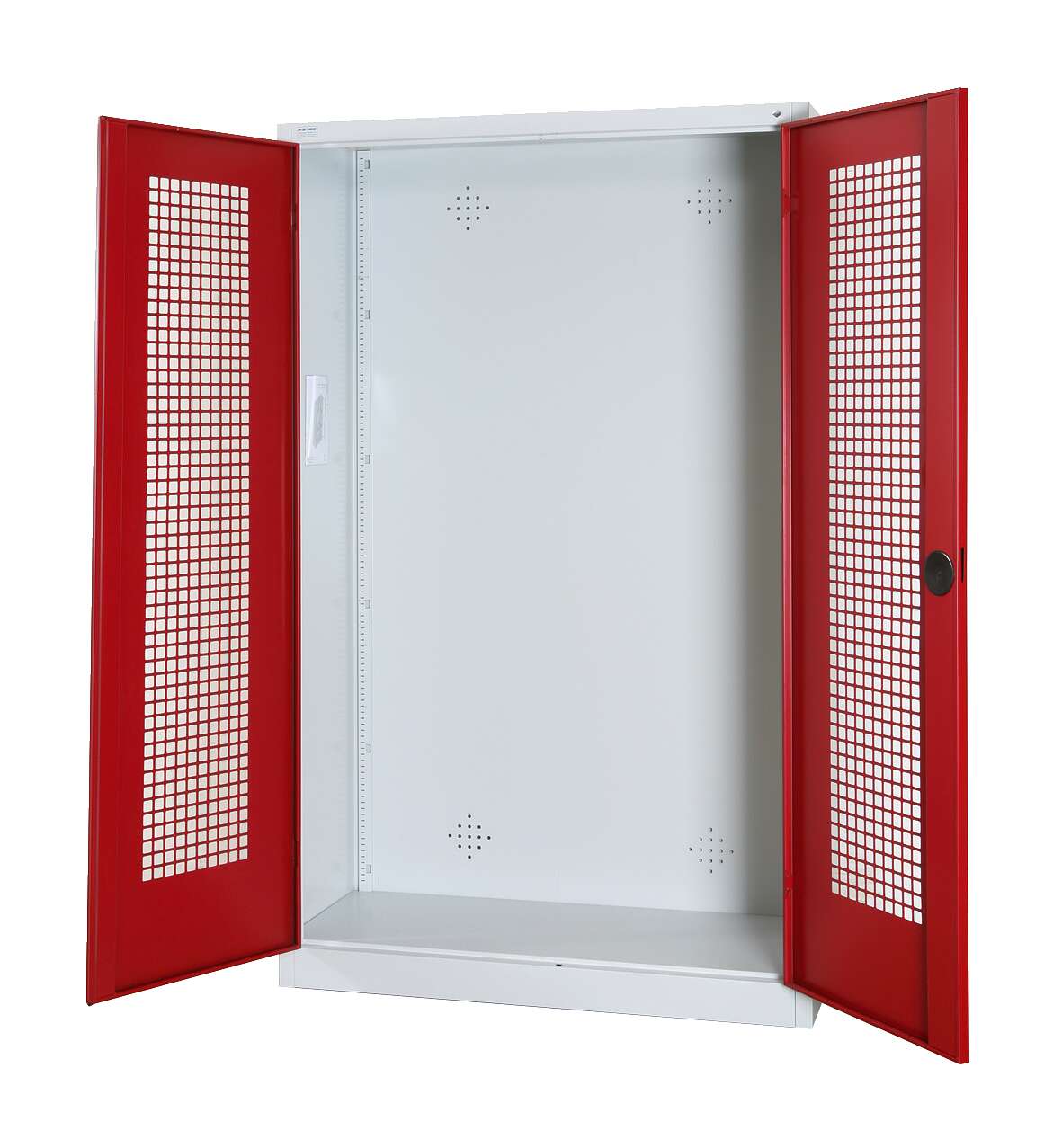 C+P Modul-Sportgeräteschrank mit Lochblech-Flügeltüren, HxBxT 195x120x50 cm, Ergo-Lock Muldengriff, Rubinrot (RAL 3003), Lichtgrau (RAL 7035), Einzelschließung