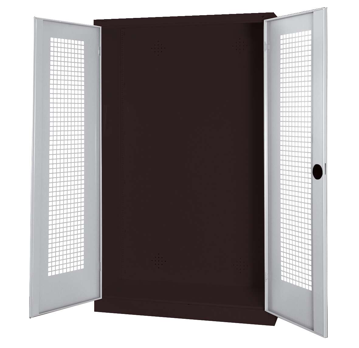 C+P Modul-Sportgeräteschrank mit Lochblech-Flügeltüren, HxBxT 195x120x50 cm, Lichtgrau (RAL 7035), Ergo-Lock Muldengriff, Anthrazit (RAL 7021), Einzelschließung